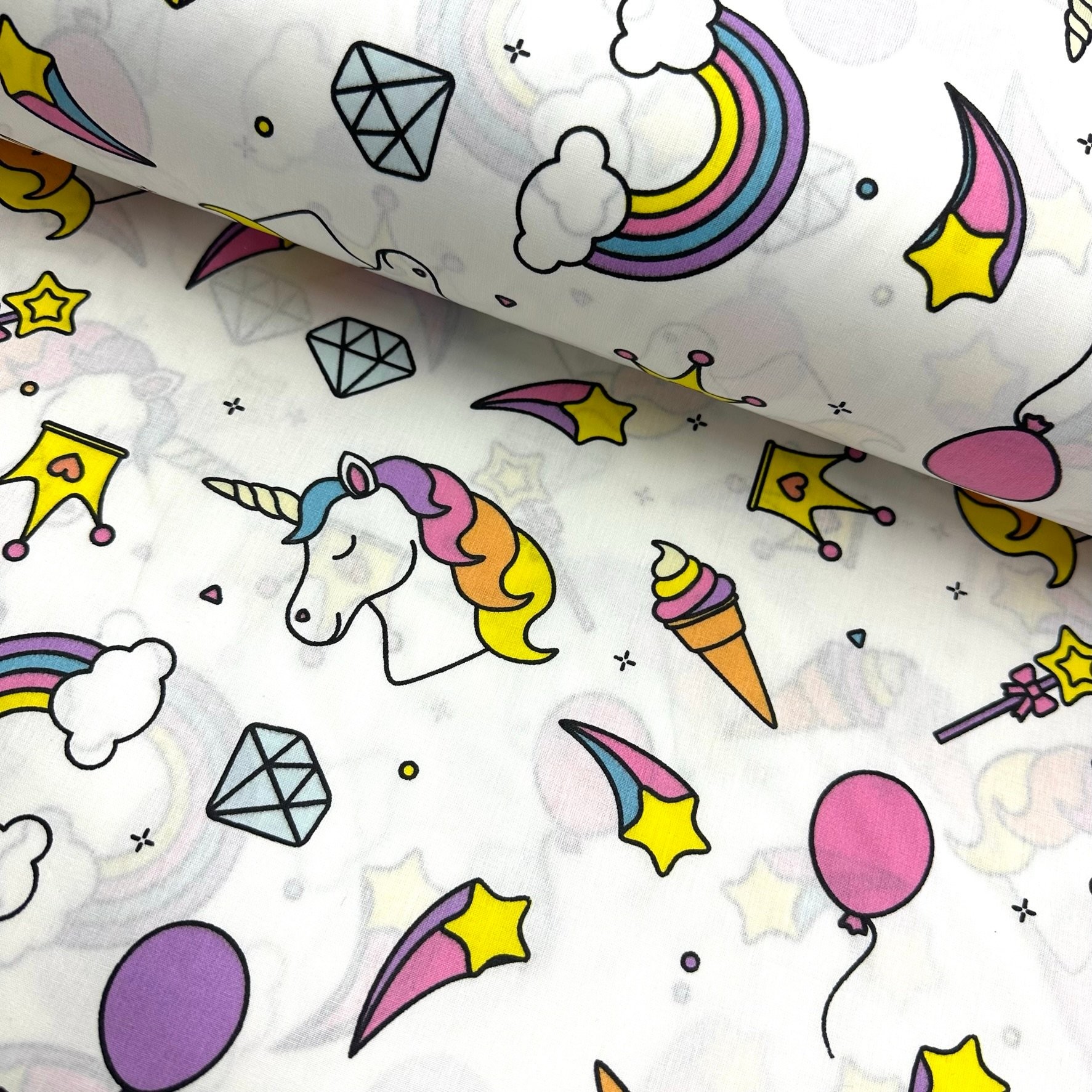 Ice Cream Unicorn Poplin Fabric