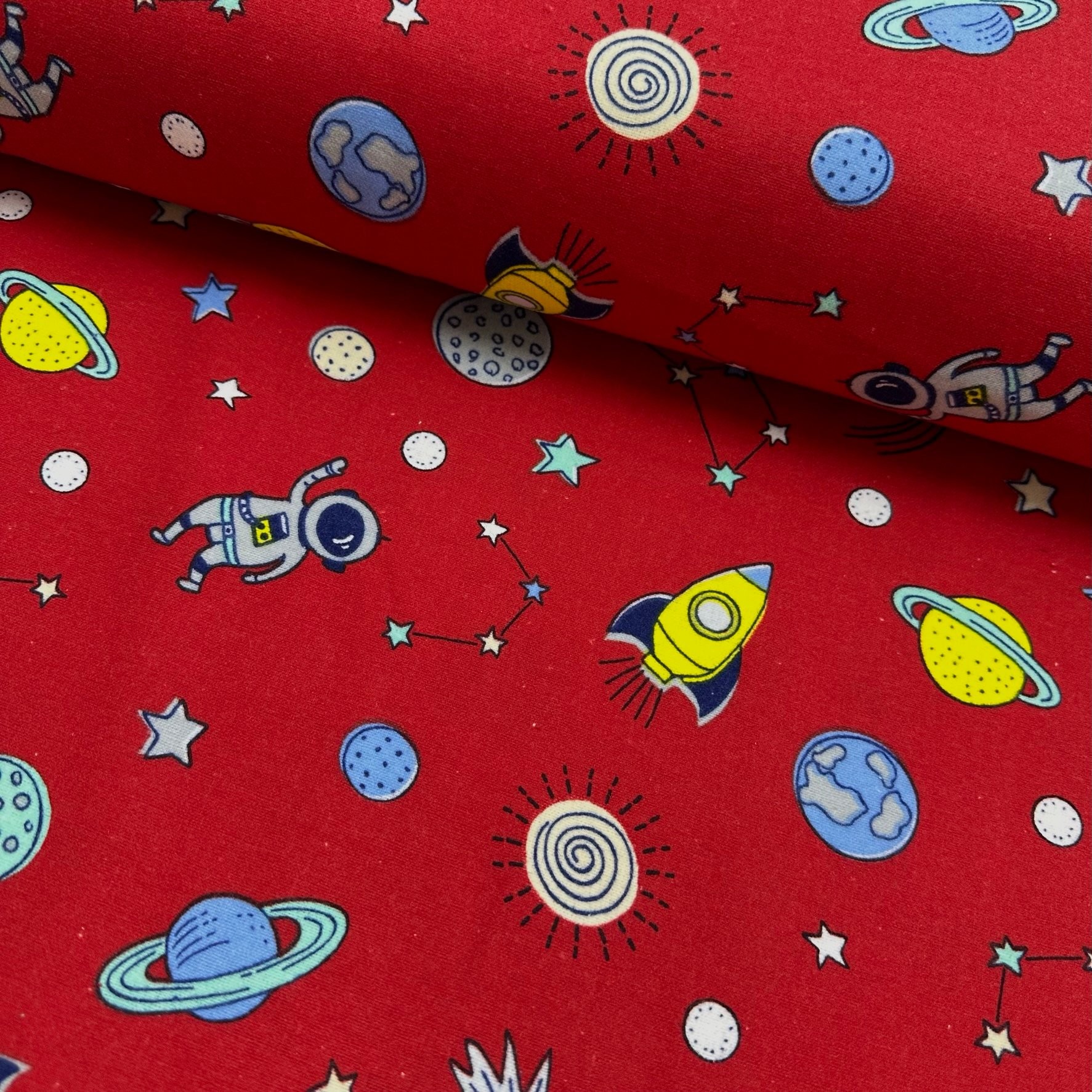 Red Space Flannel Fabric