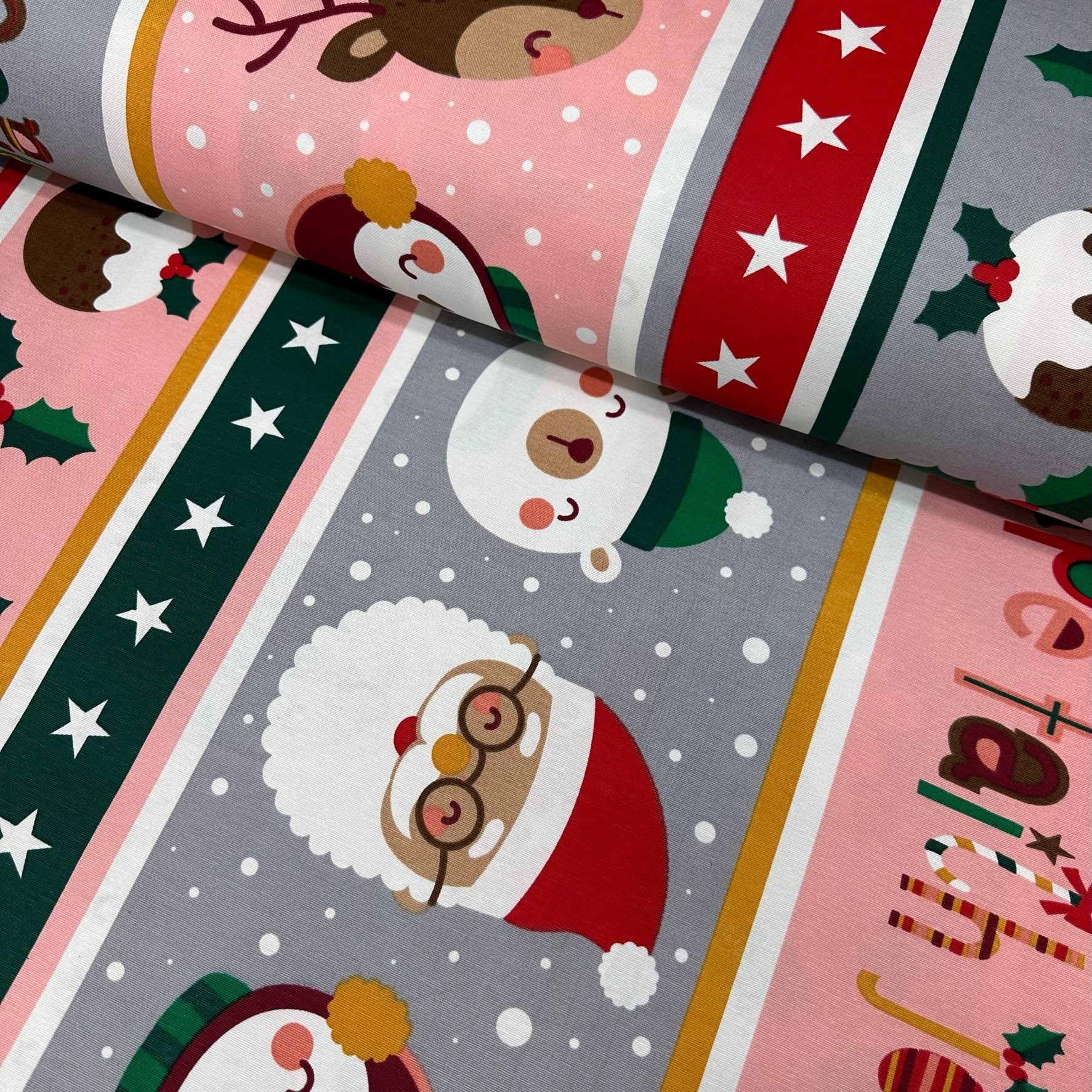 Christmas Santa Panama Linen Fabric