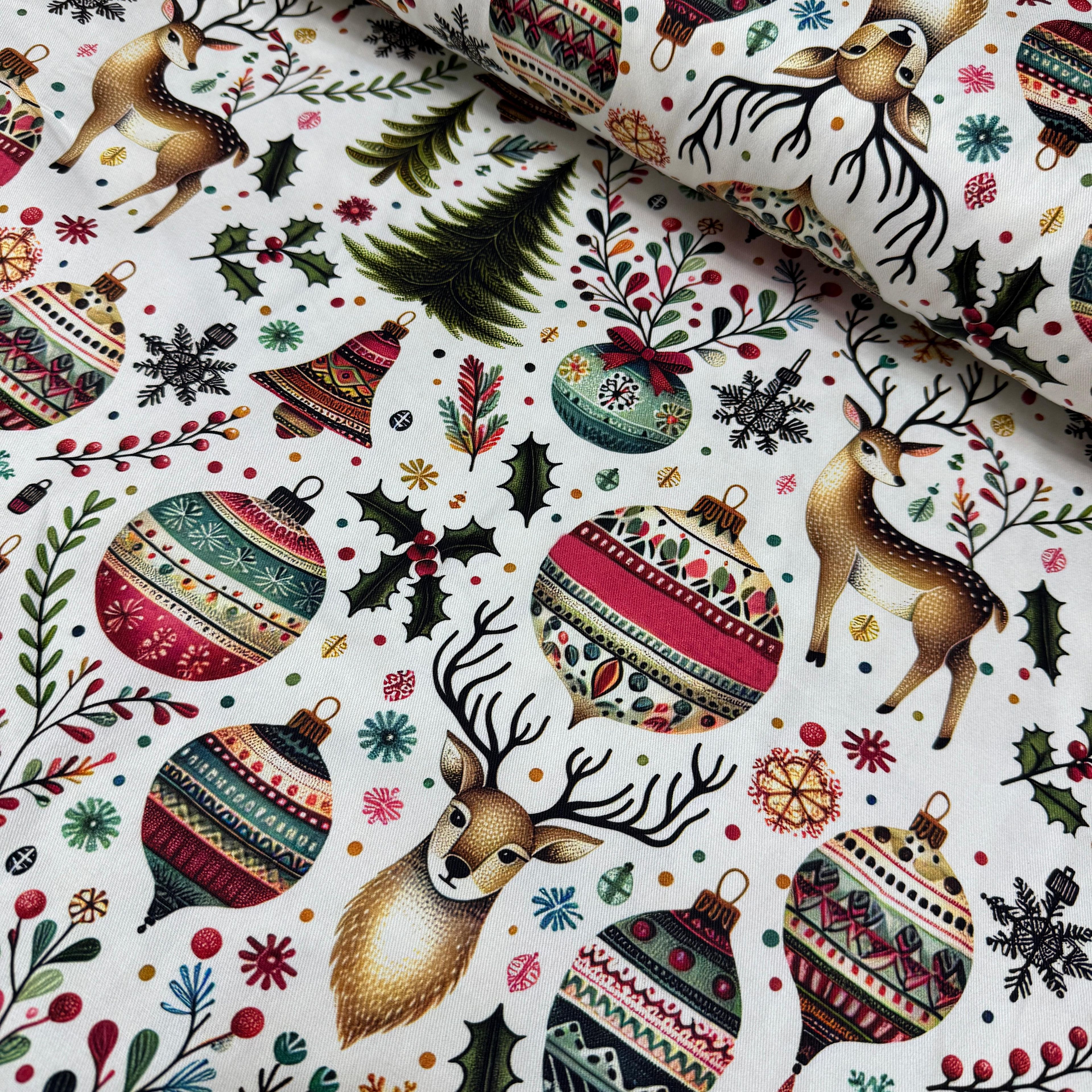 Christmas Deer Heads Twill Linen Fabric