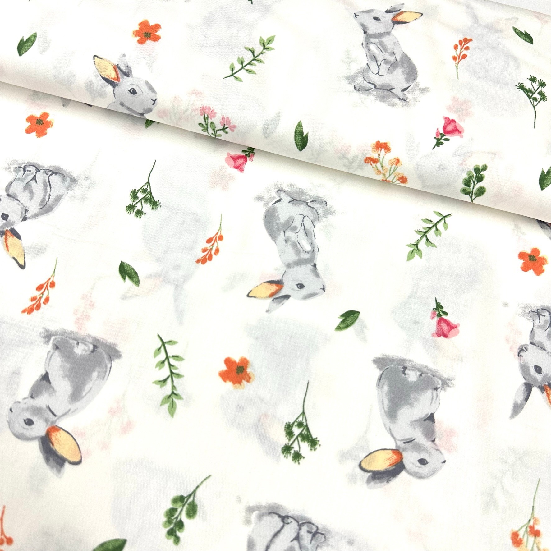 Flowers And Rabbits Poplin Fabric