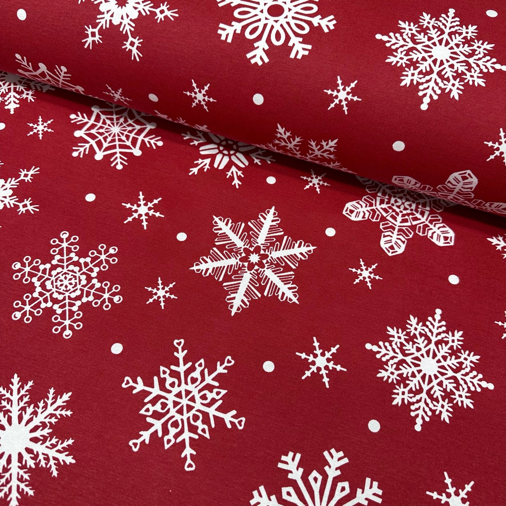 Christmas Dotted Snowflakes Panama Linen Fabric