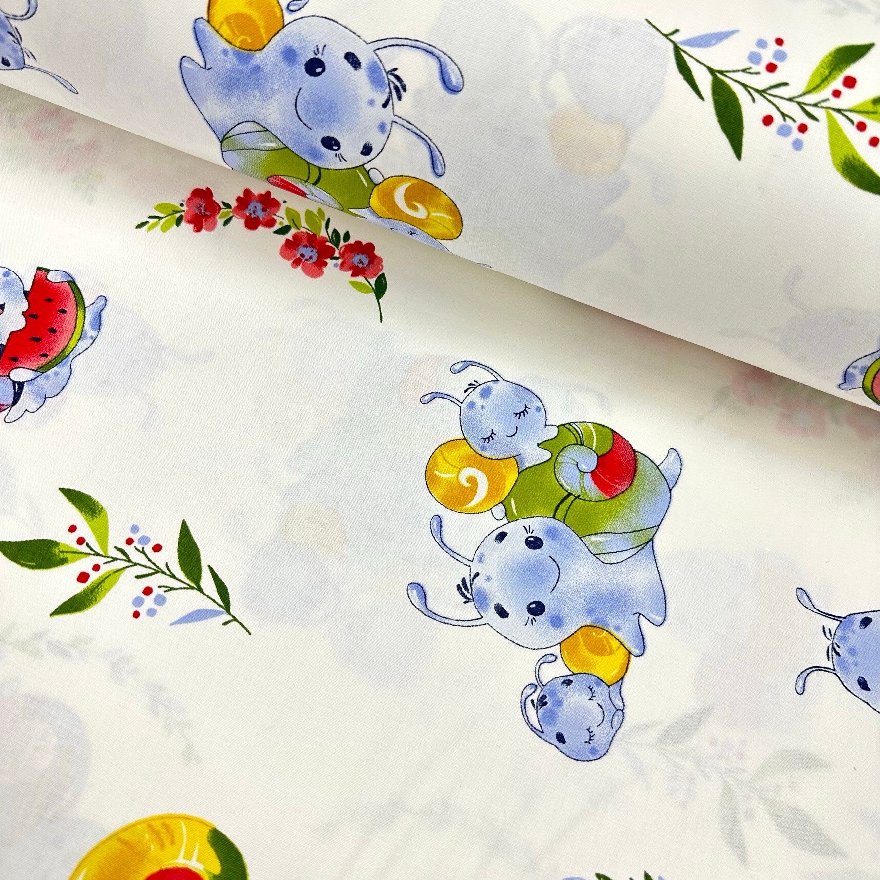 Snail Family Poplin Fabric