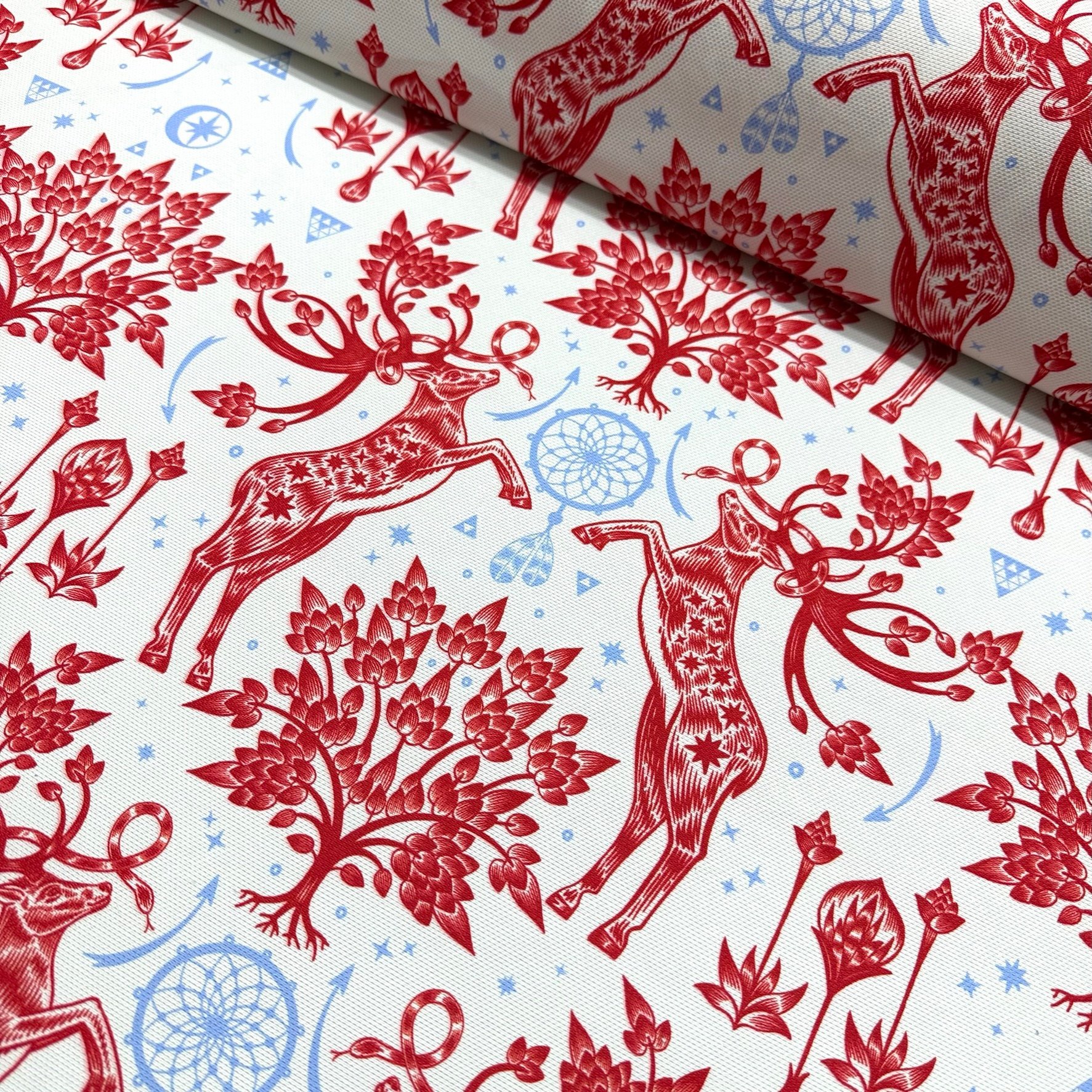 Red Trees and Deers Digital Printing Fabric