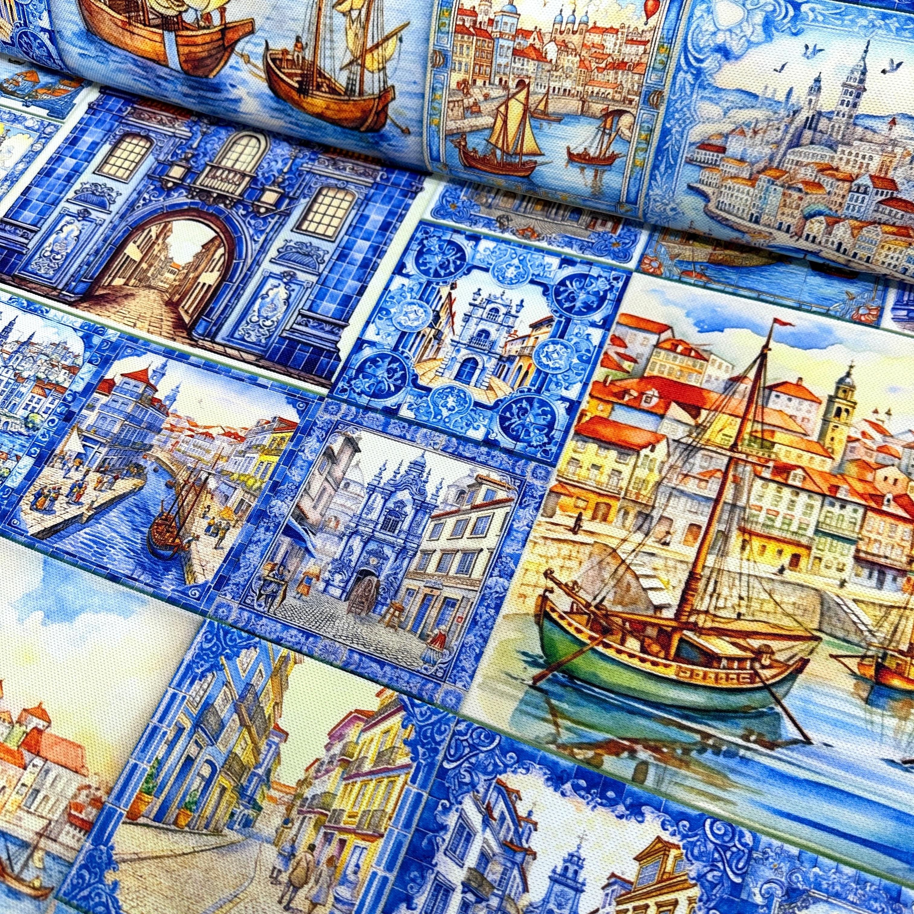 Blue Tile Town Digital Printing Fabric