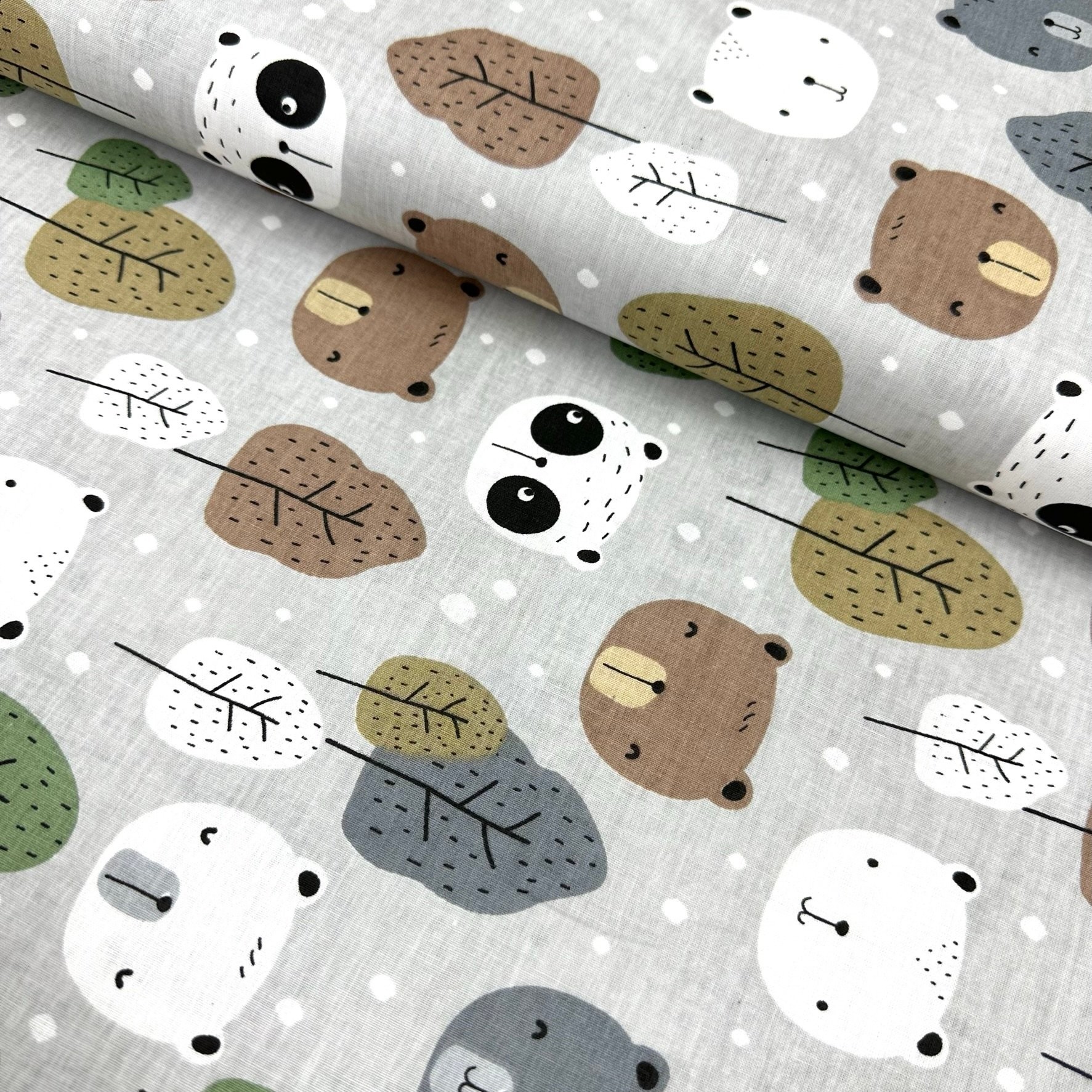 Bear Heads Poplin Fabric