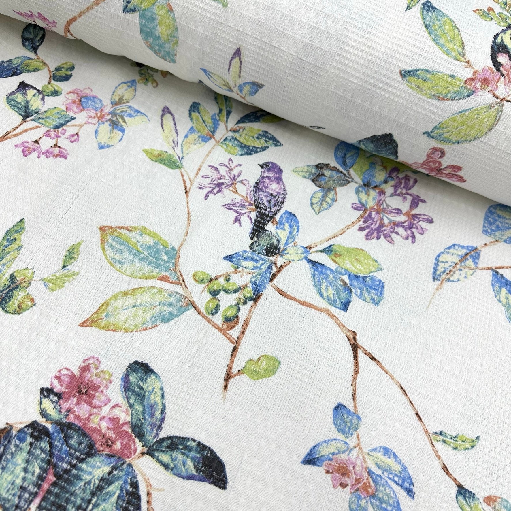 Birds On The Branch Pique Fabric