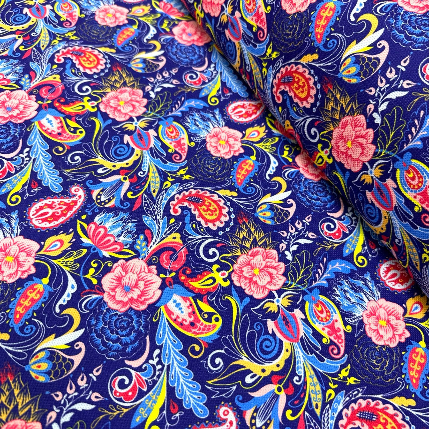 Saks Blue Ride Flowers Digital Printing Fabric