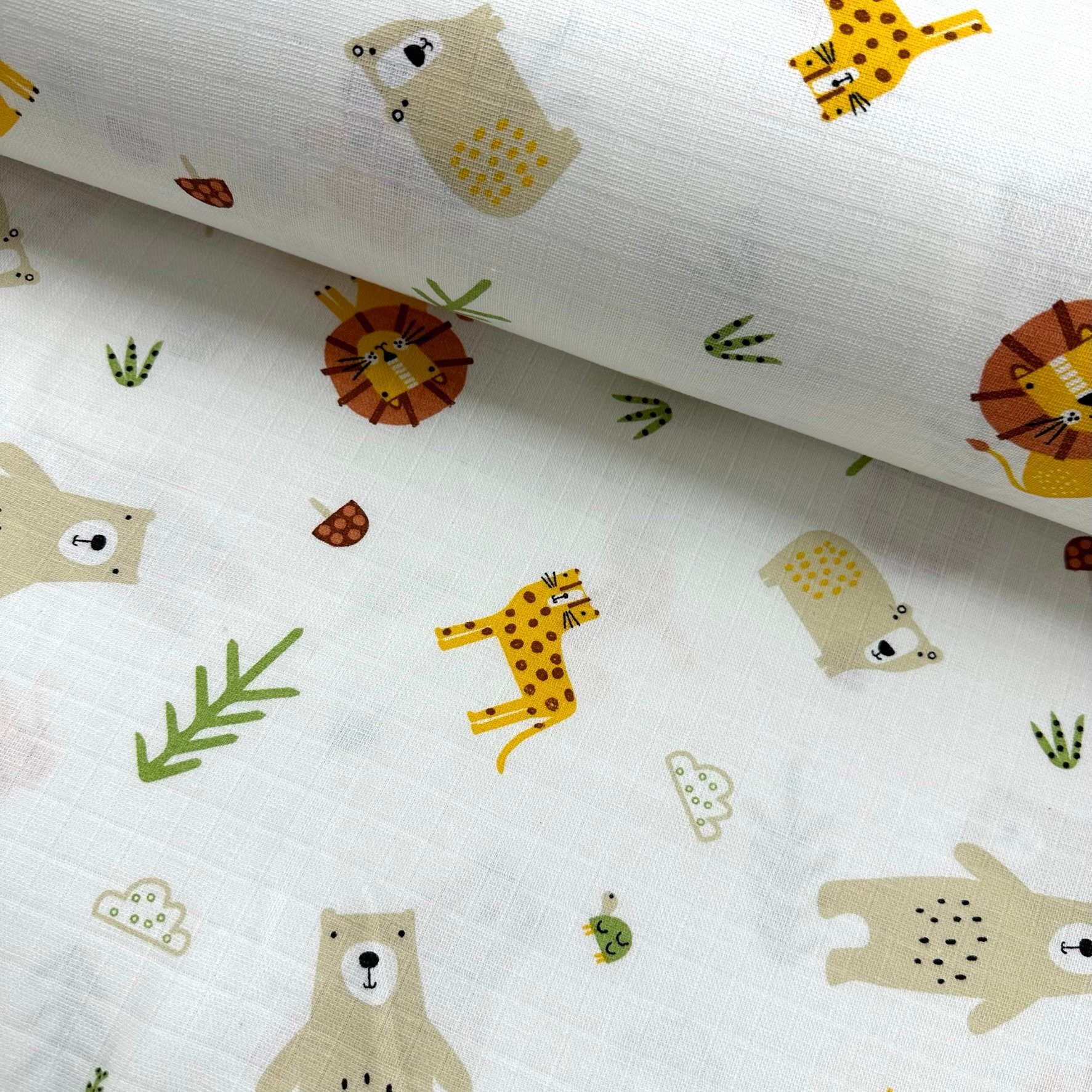 Beige Bear Muslin Cloth Fabric