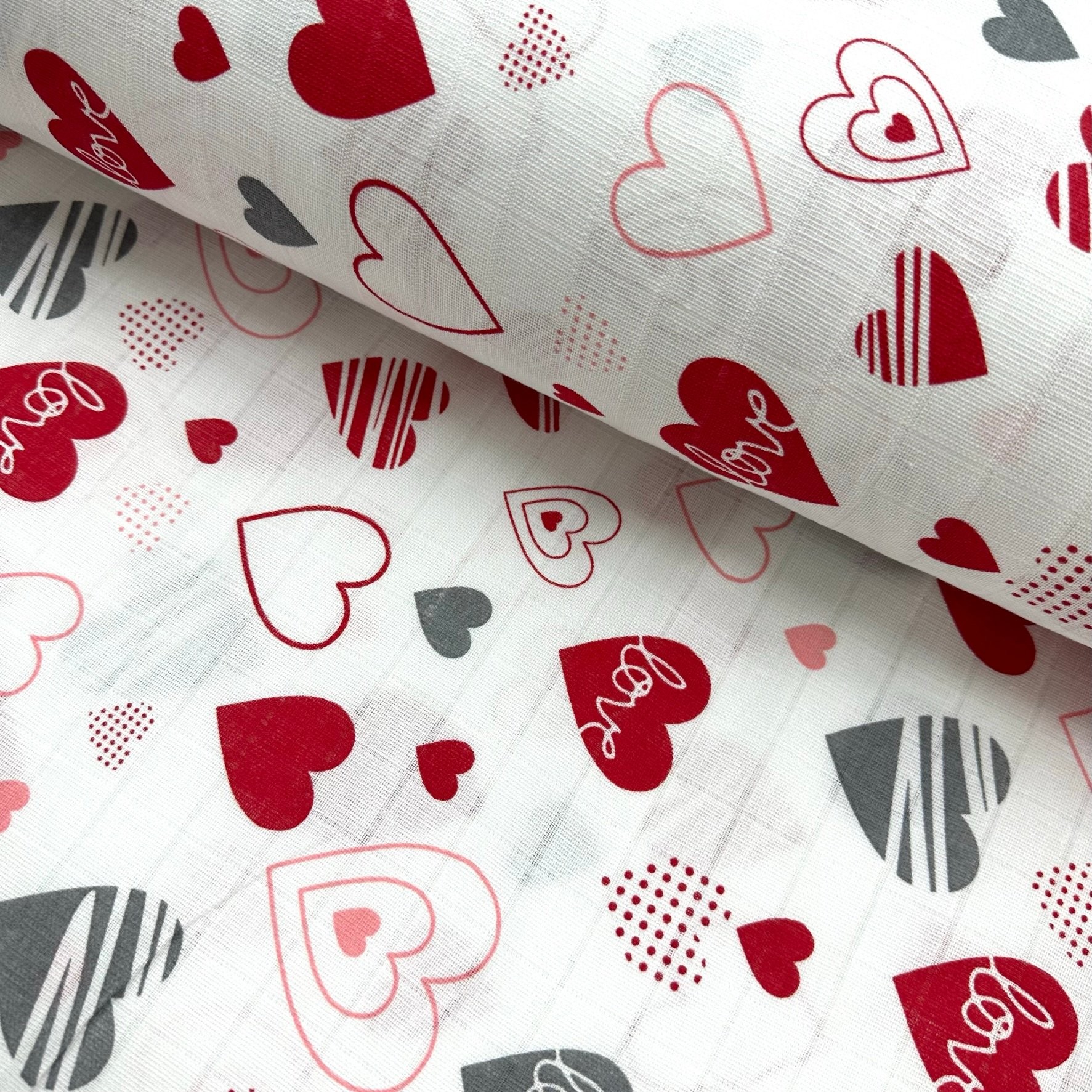 Shaped Hearts Muslin Cloth Fabric