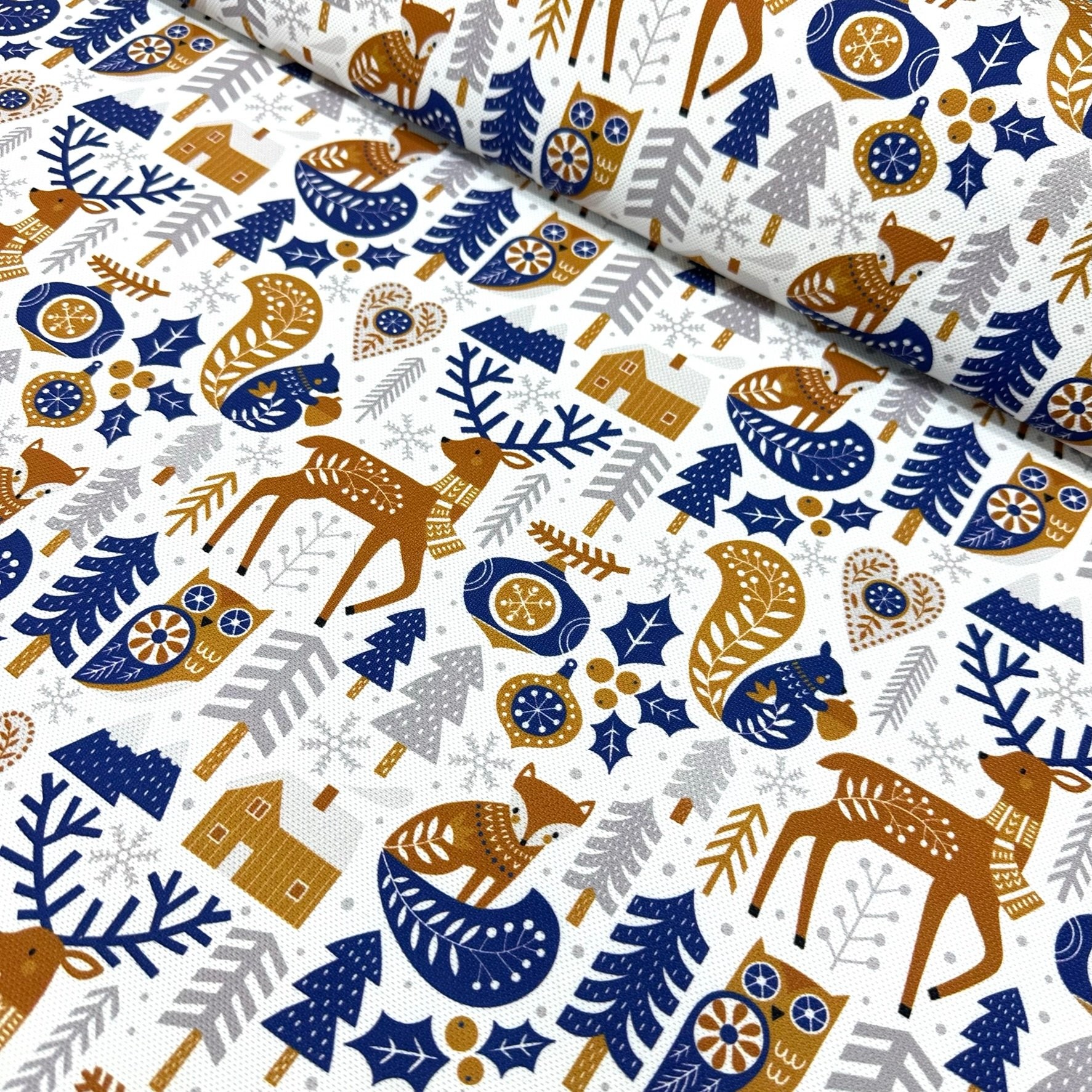 Christmas Foxes and Deers Digital Printing Fabric