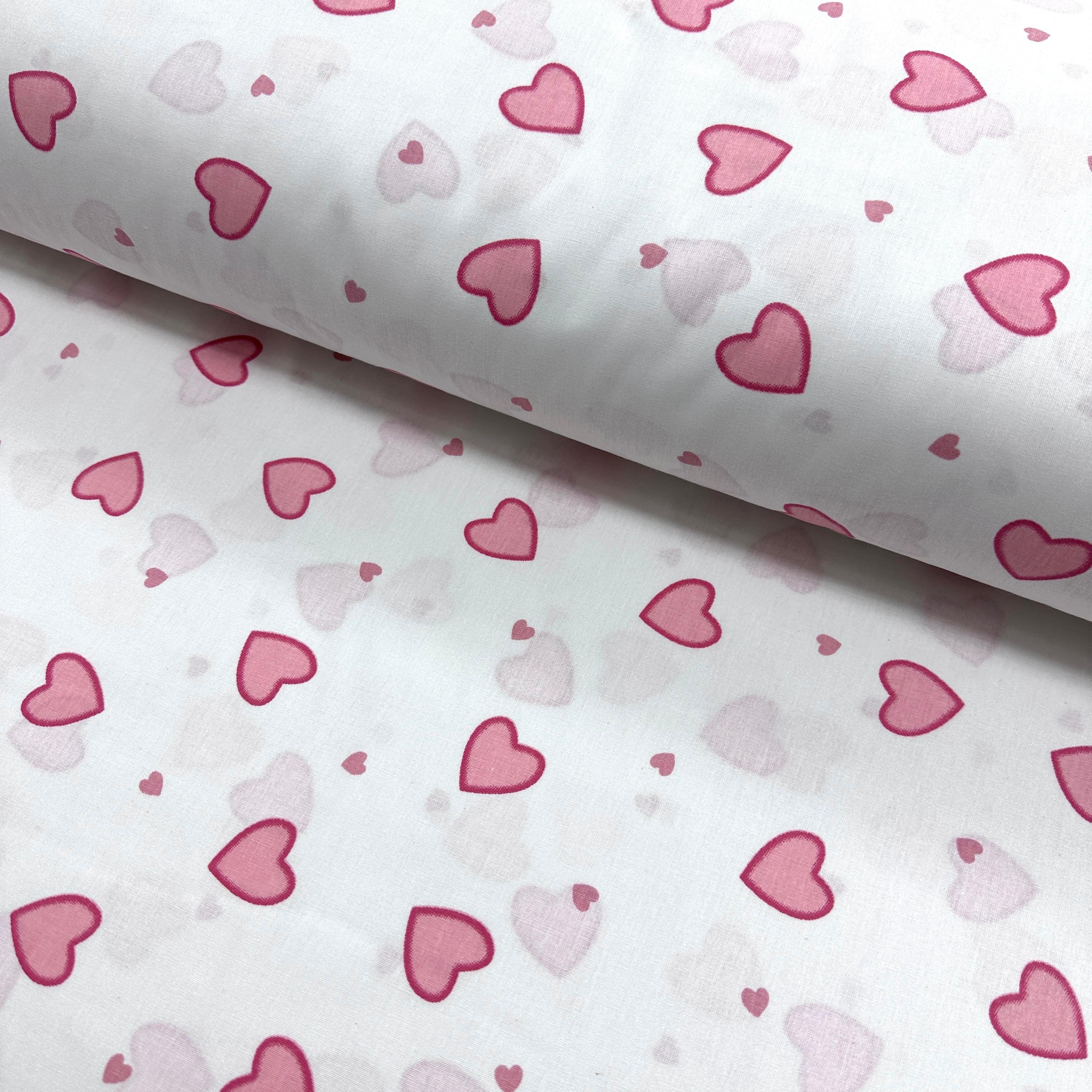 Pink Hearts Poplin Fabric