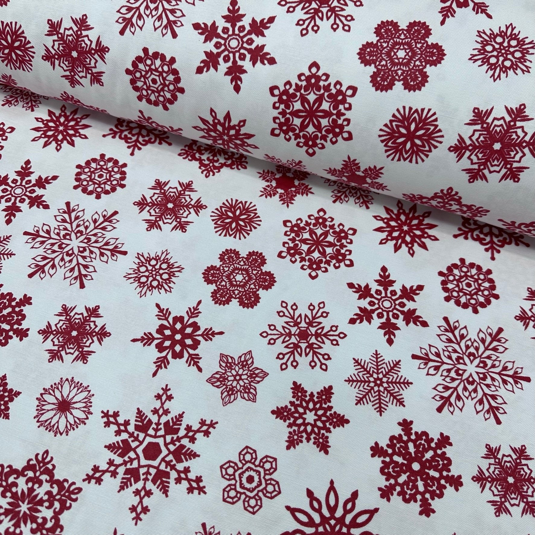 Christmas Snowflakes Panama Linen Fabric