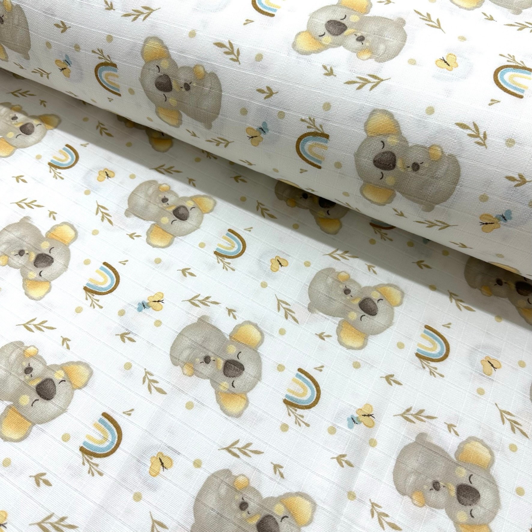 Rainbow Koala Muslin Cloth Fabric