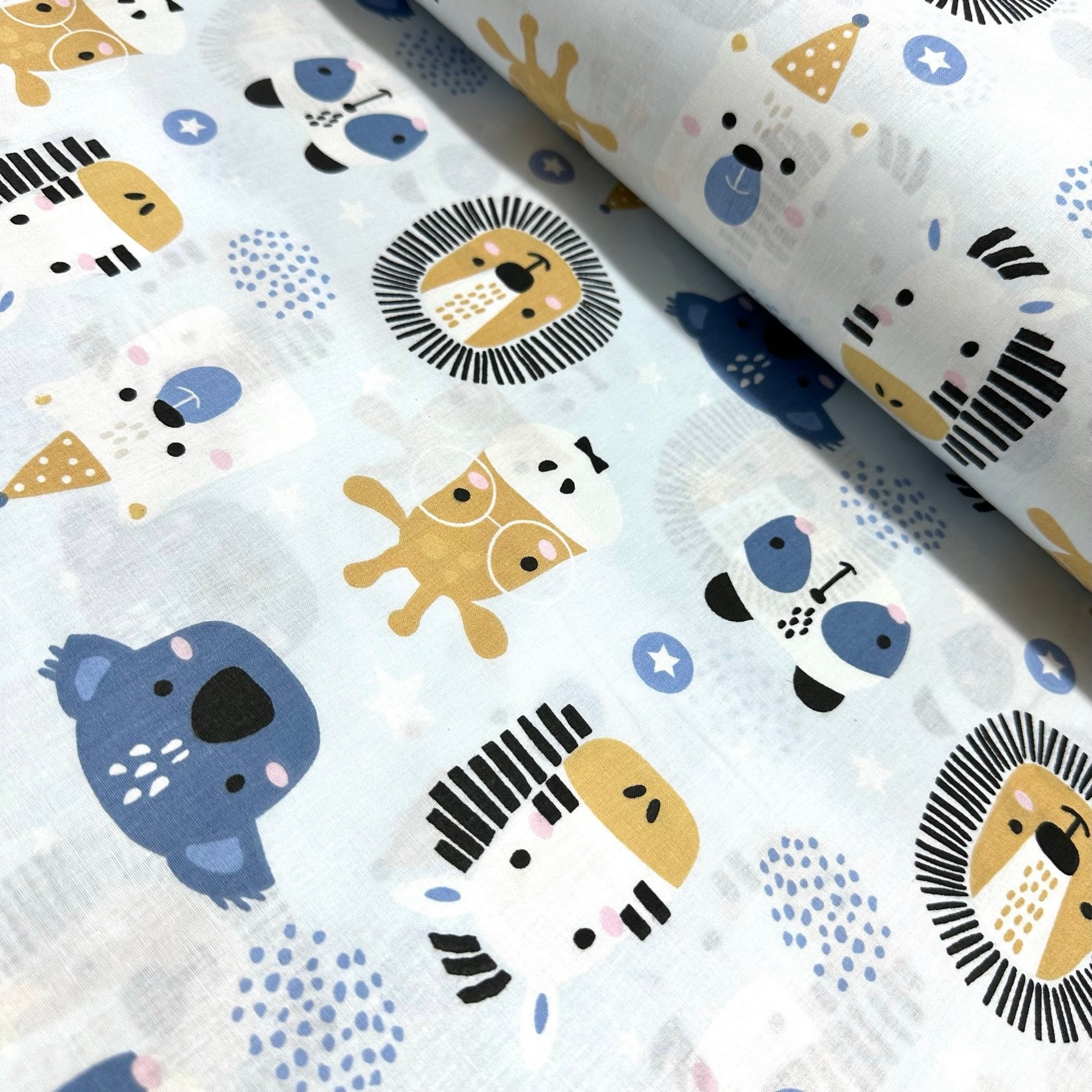 Blue Animals Poplin Fabric