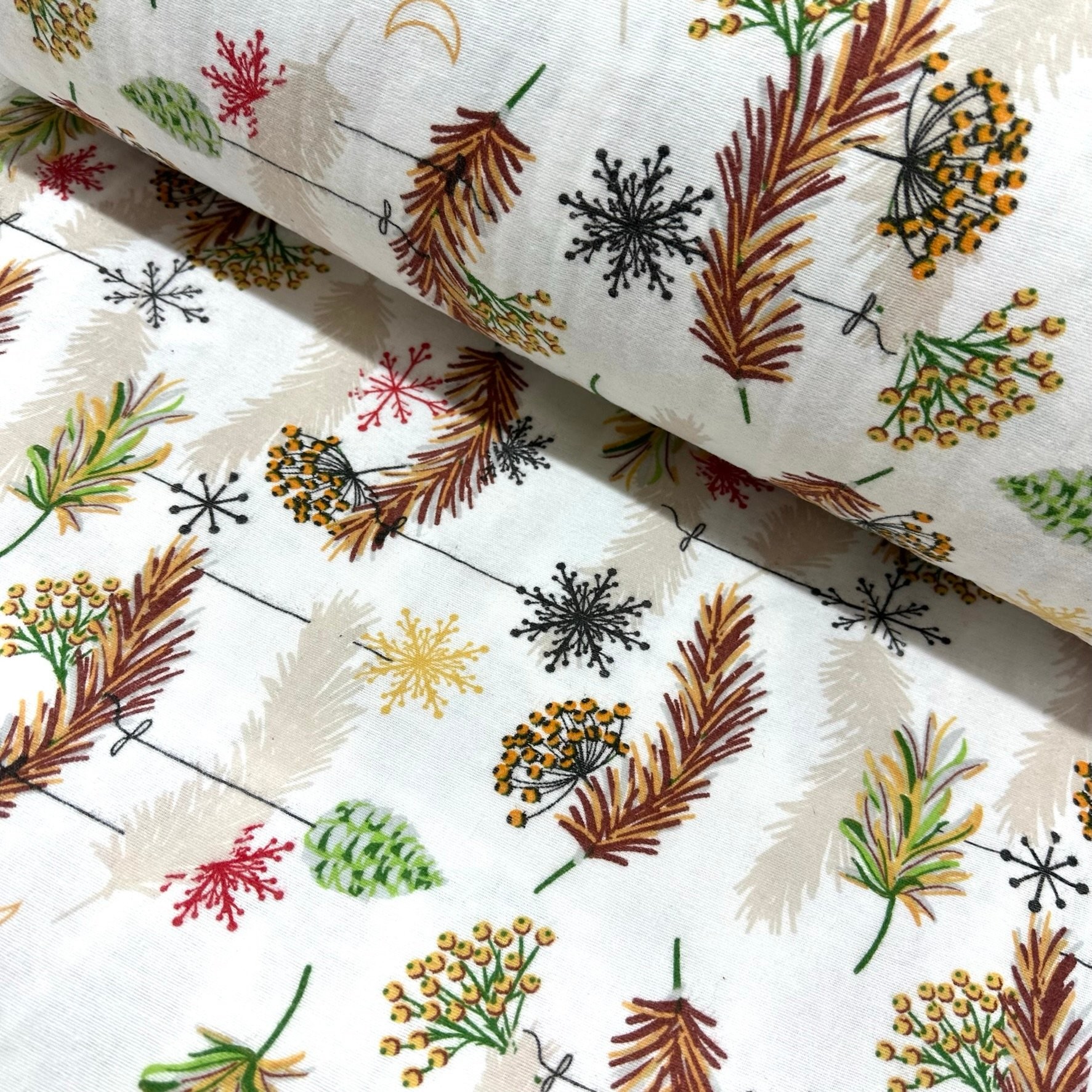 Christmas Feathers Flannel Fabric