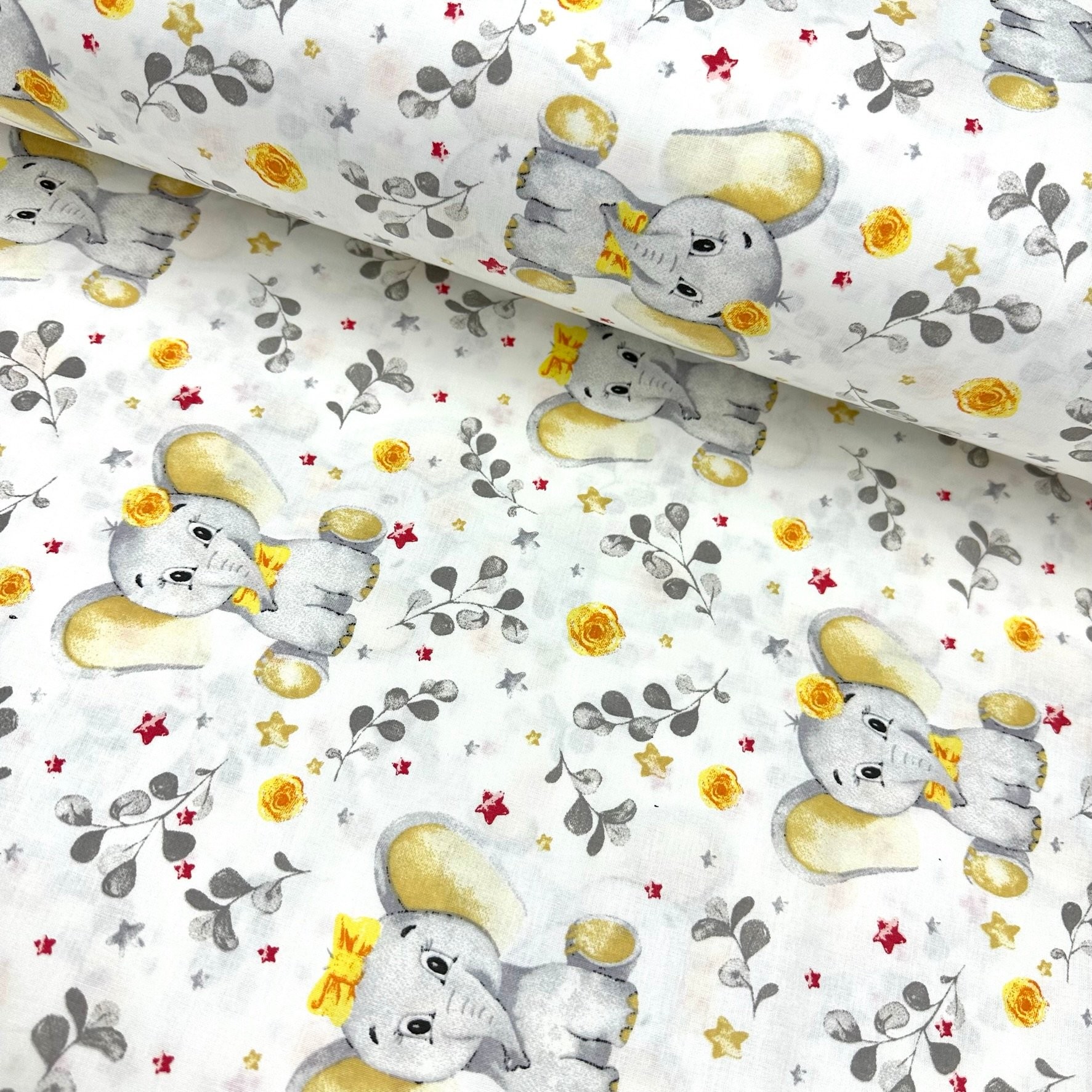 Happy Elephants Poplin Fabric