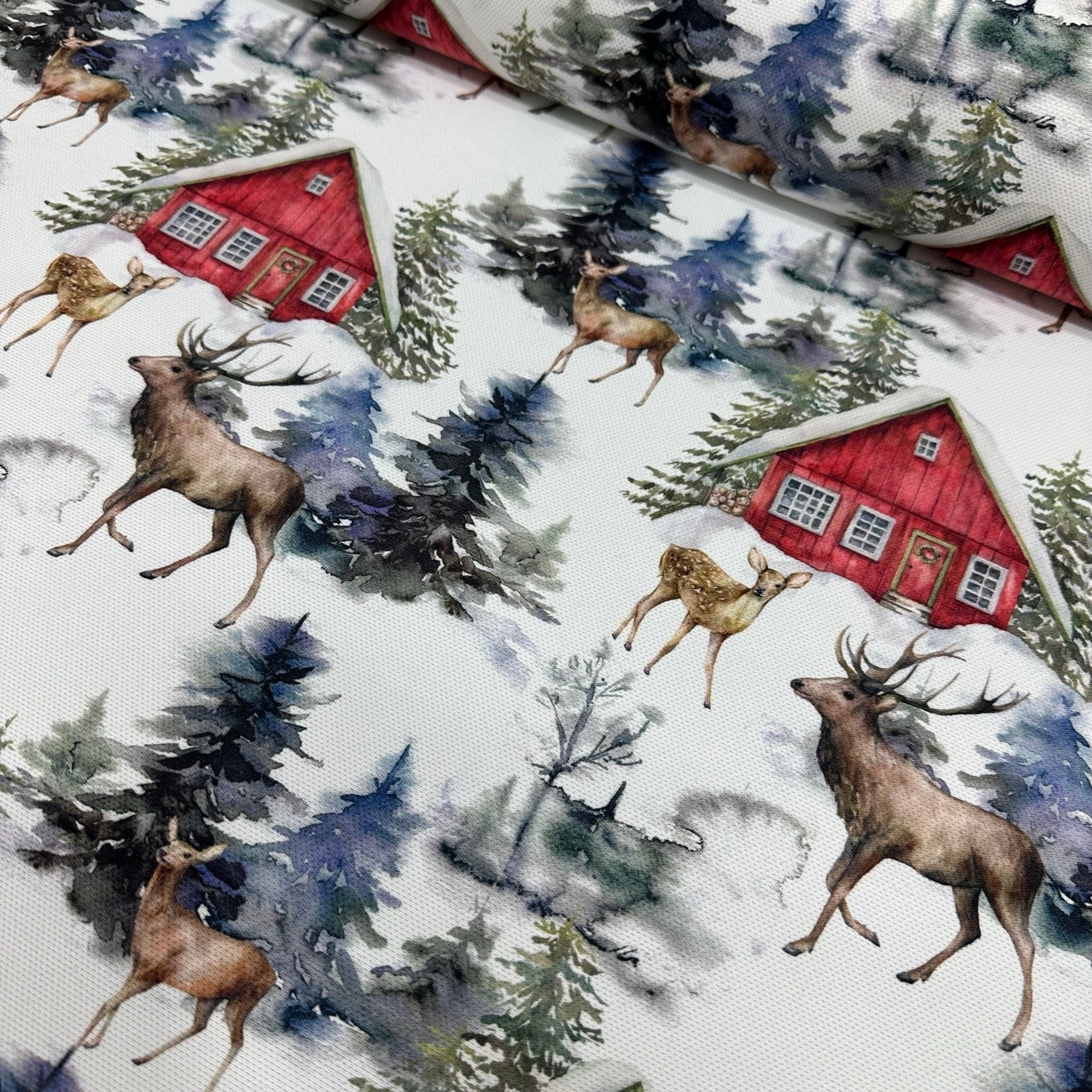 Christmas Snowy Deers Digital Printing Fabric