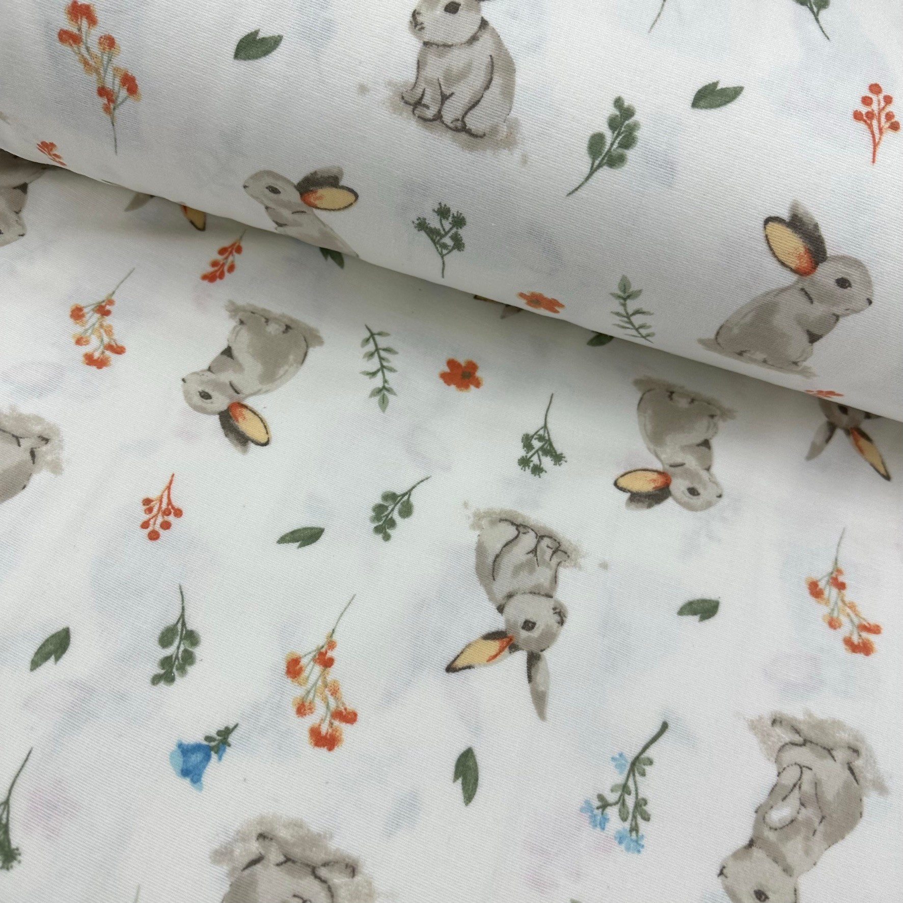 Flowers and Rabbits Flannel Fabric