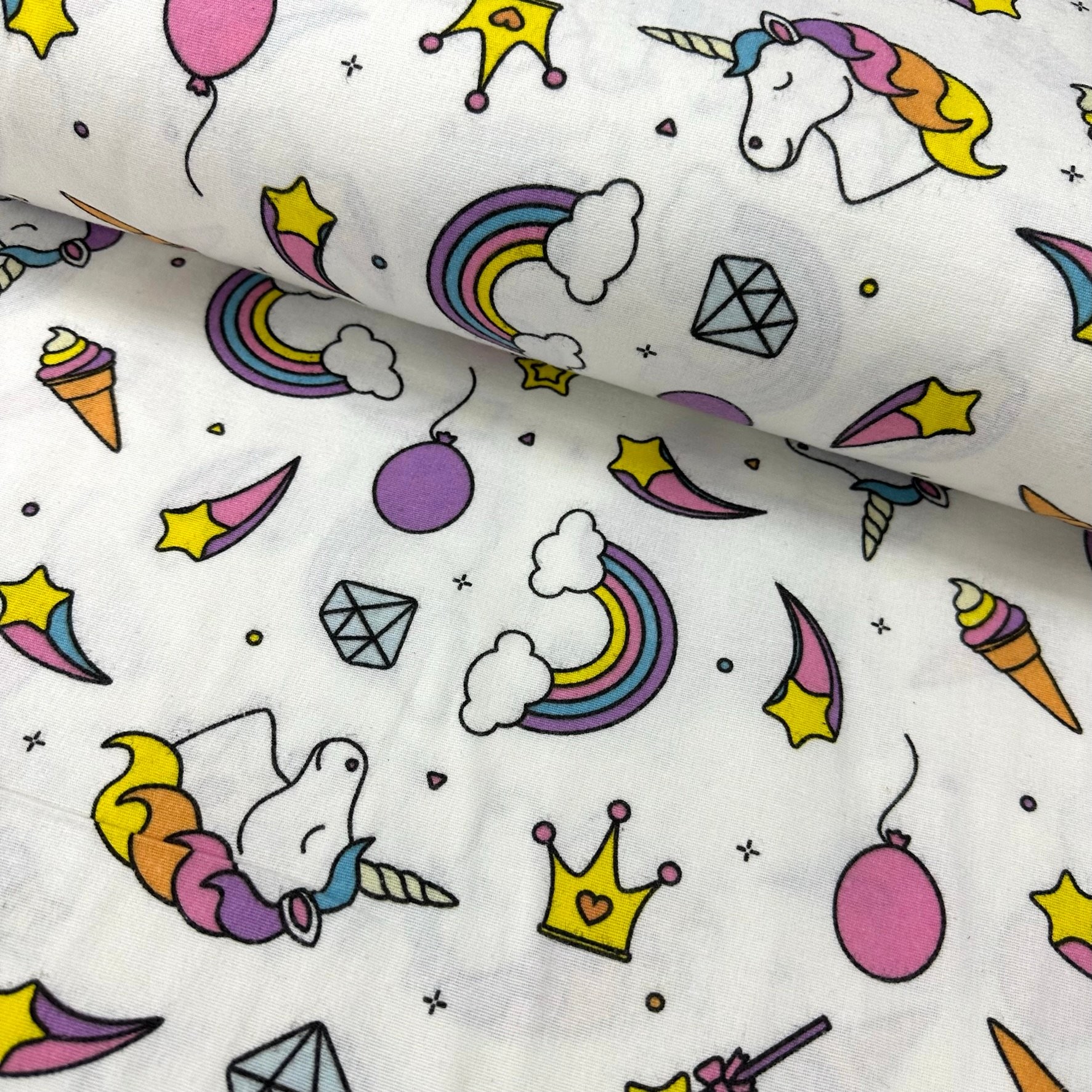 Ice Cream and Unicorns Flannel Fabric