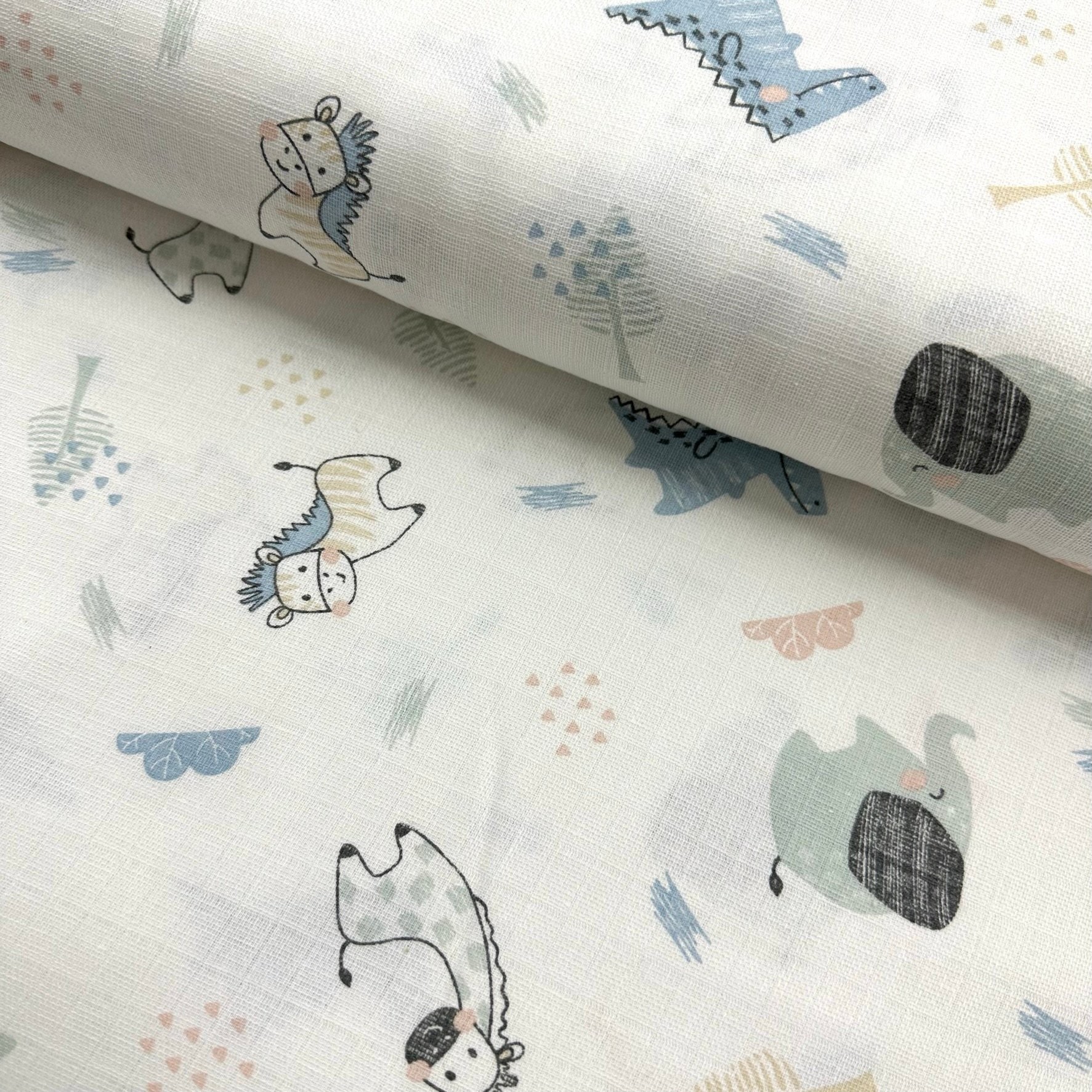 Pastel Small Animals Muslin Cloth Fabric