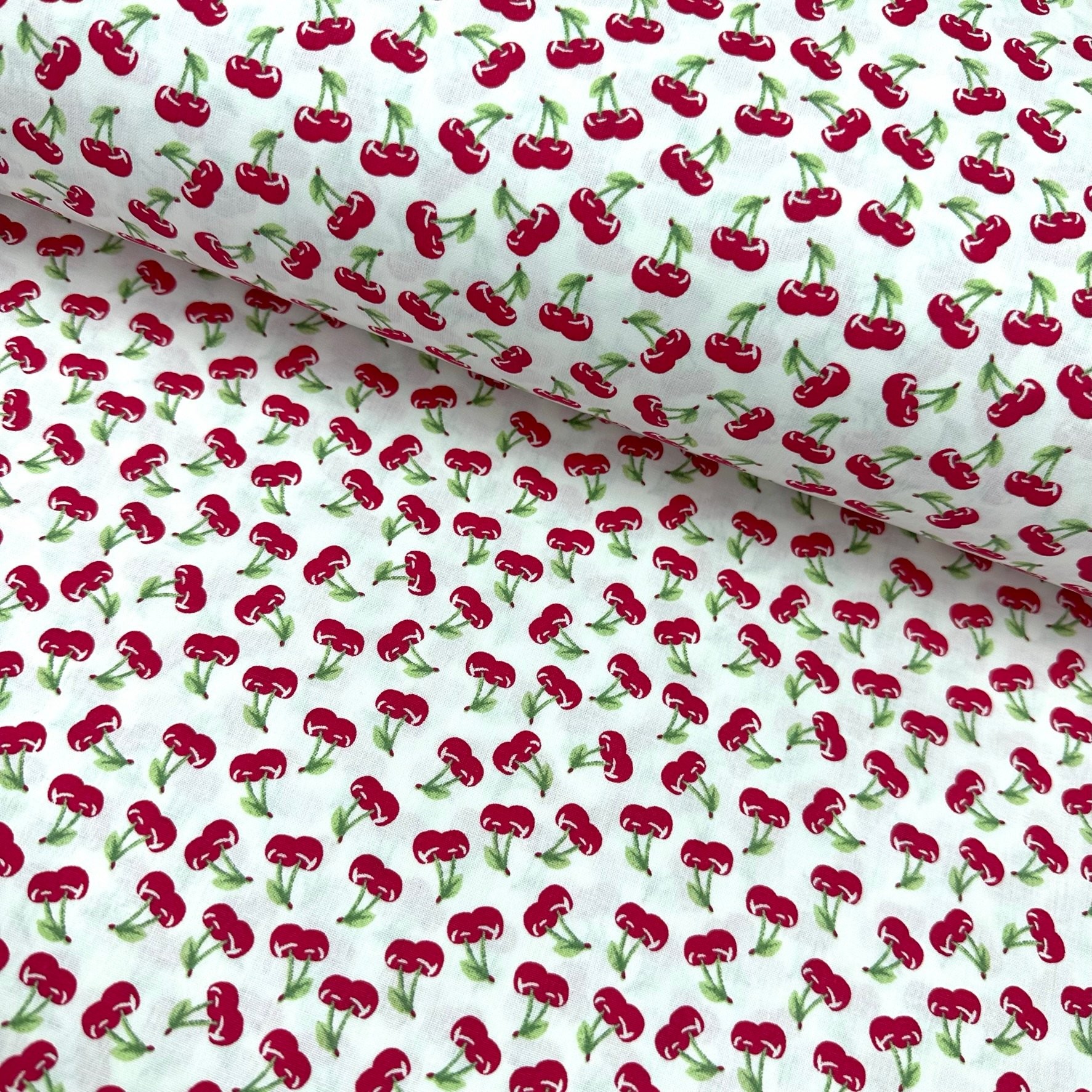 White Cherries Poplin Fabric