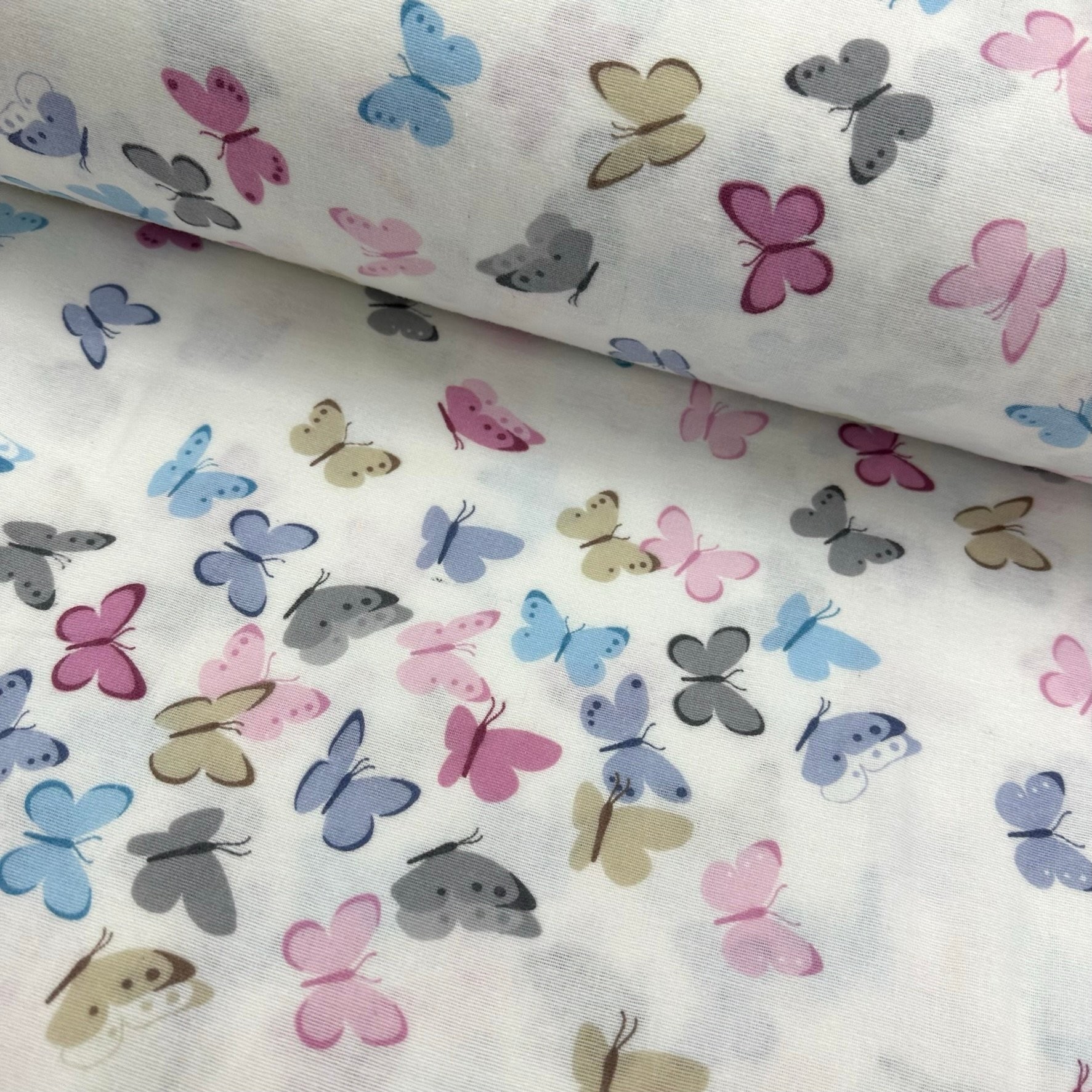 Pastel Color Butterflies Flannel Fabric