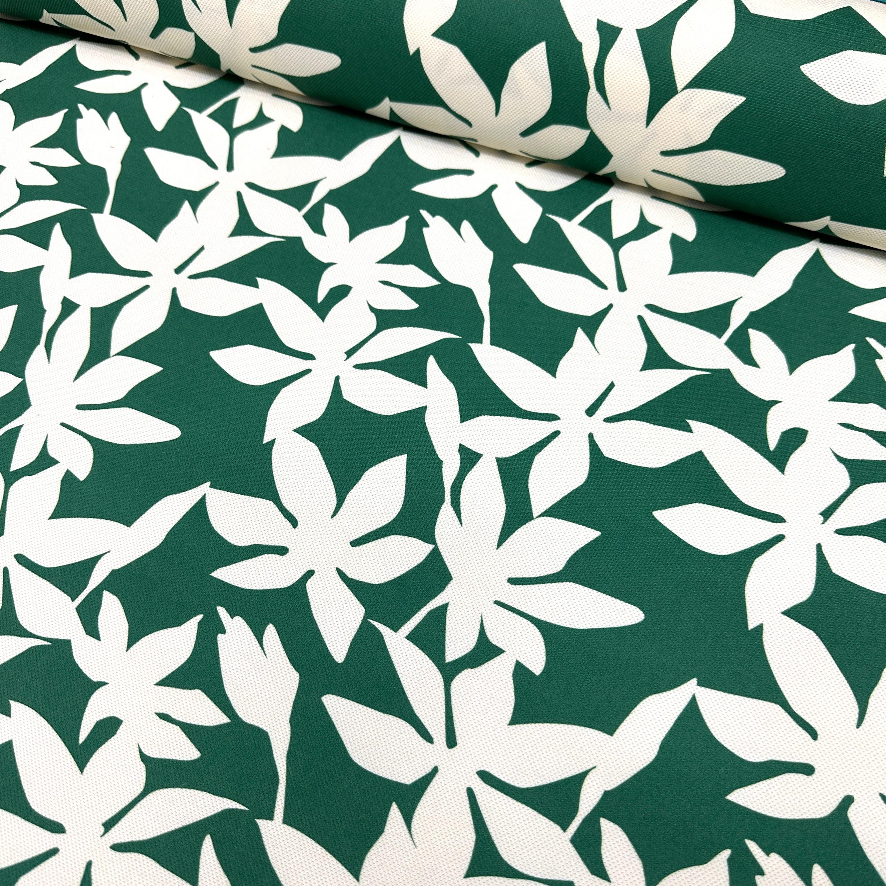 White Flowers on Green Digital Printing Fabric