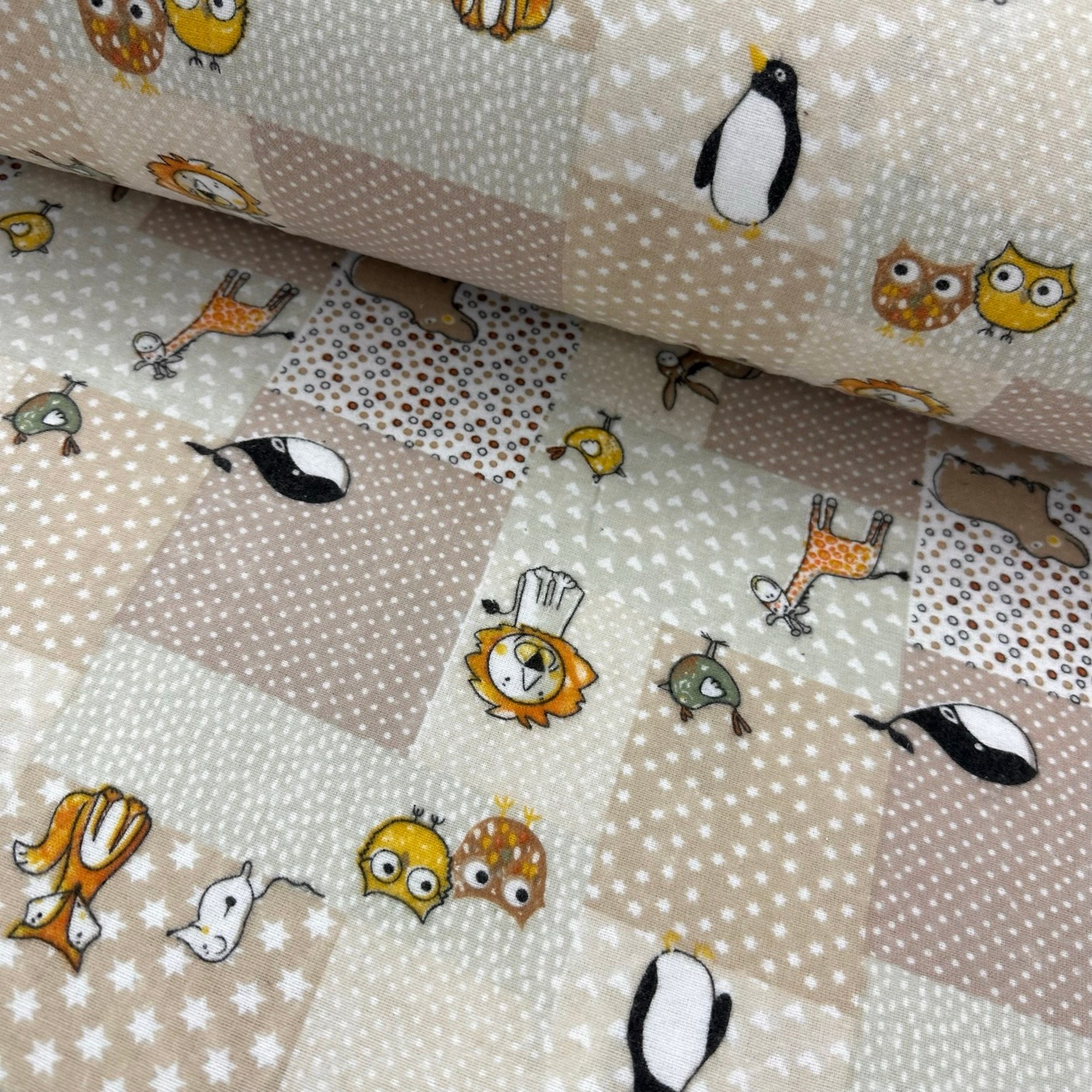 Patchwork Little Animals Flannel Fabric