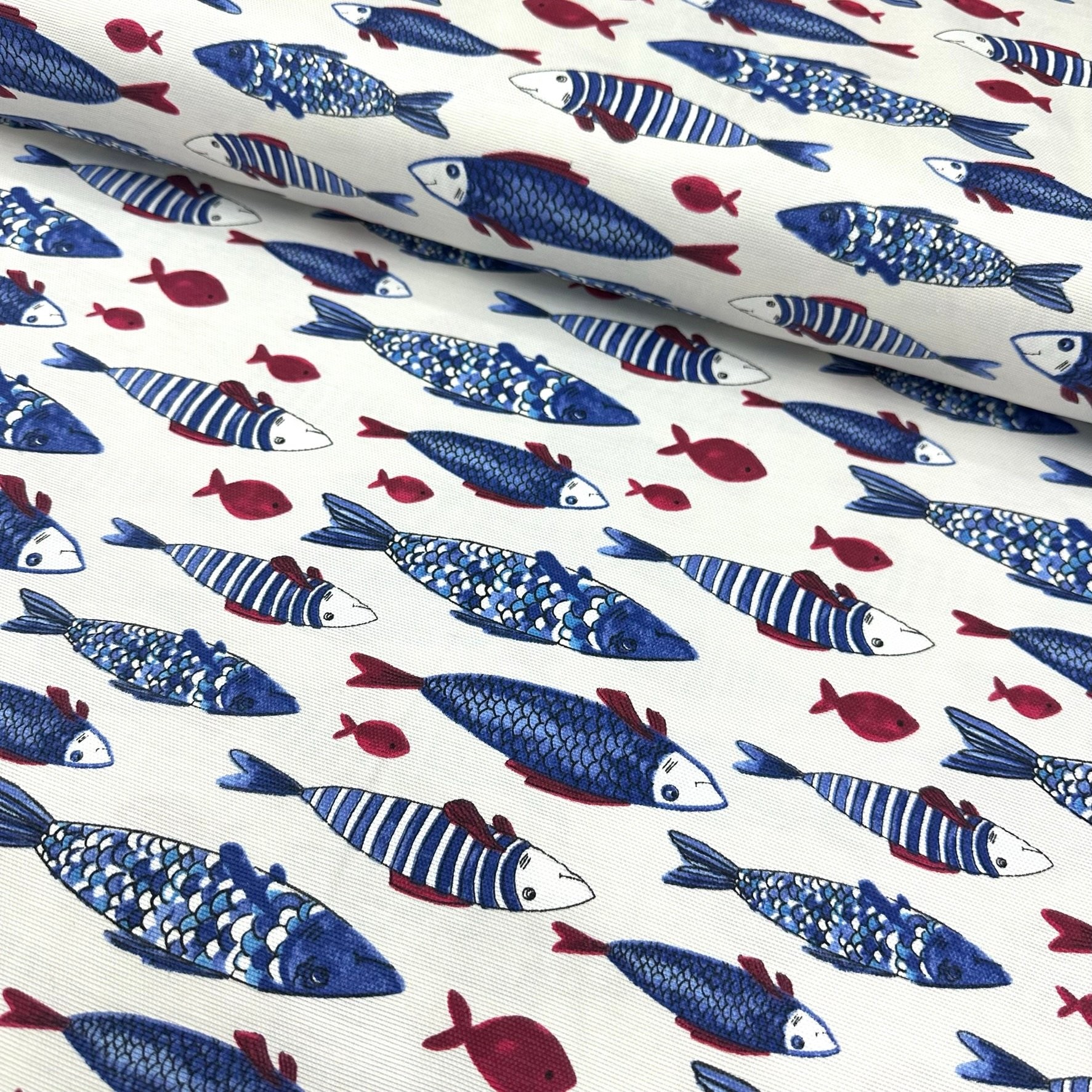 Blue Fish Herd Panama Linen Fabric