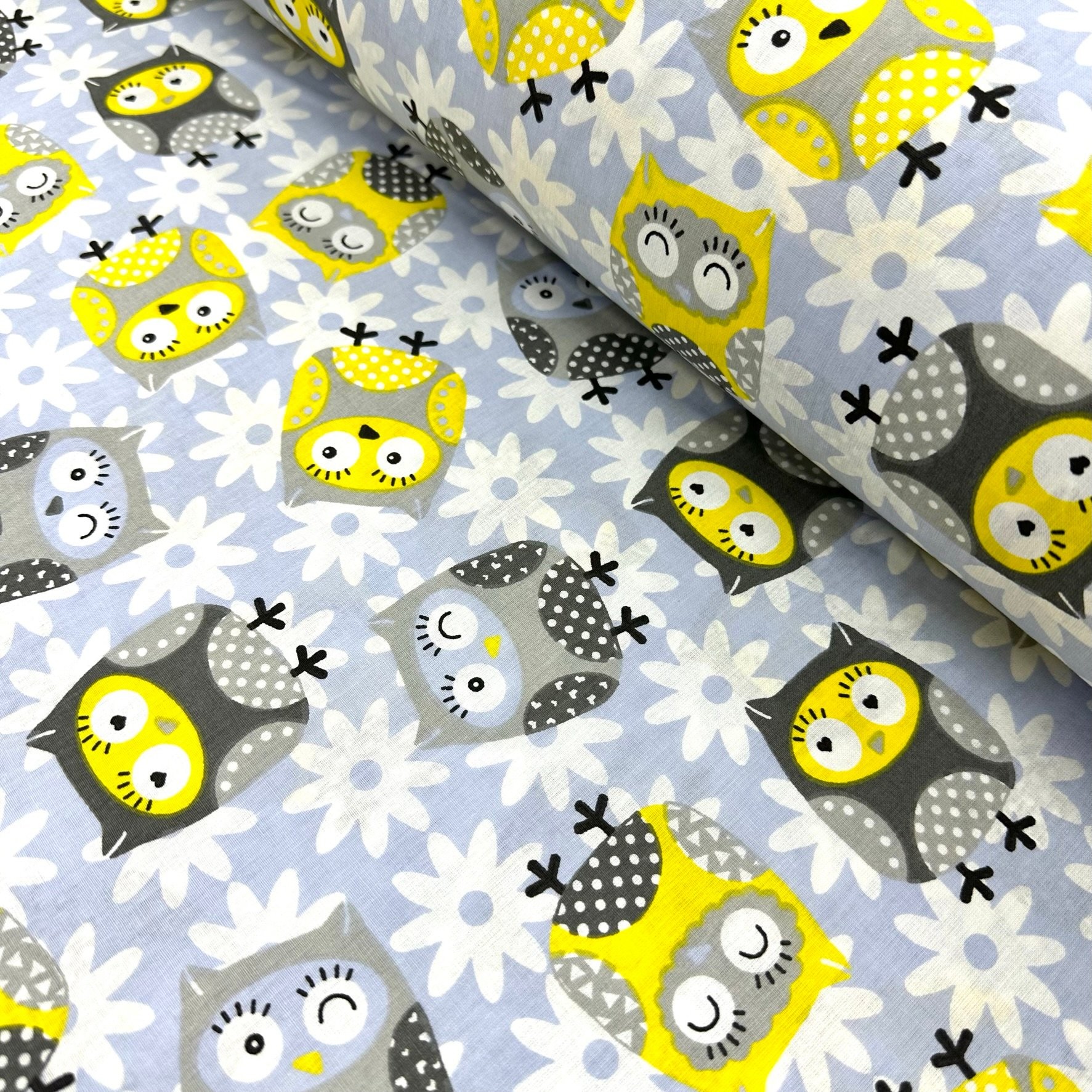 Happy Owl Poplin Fabric