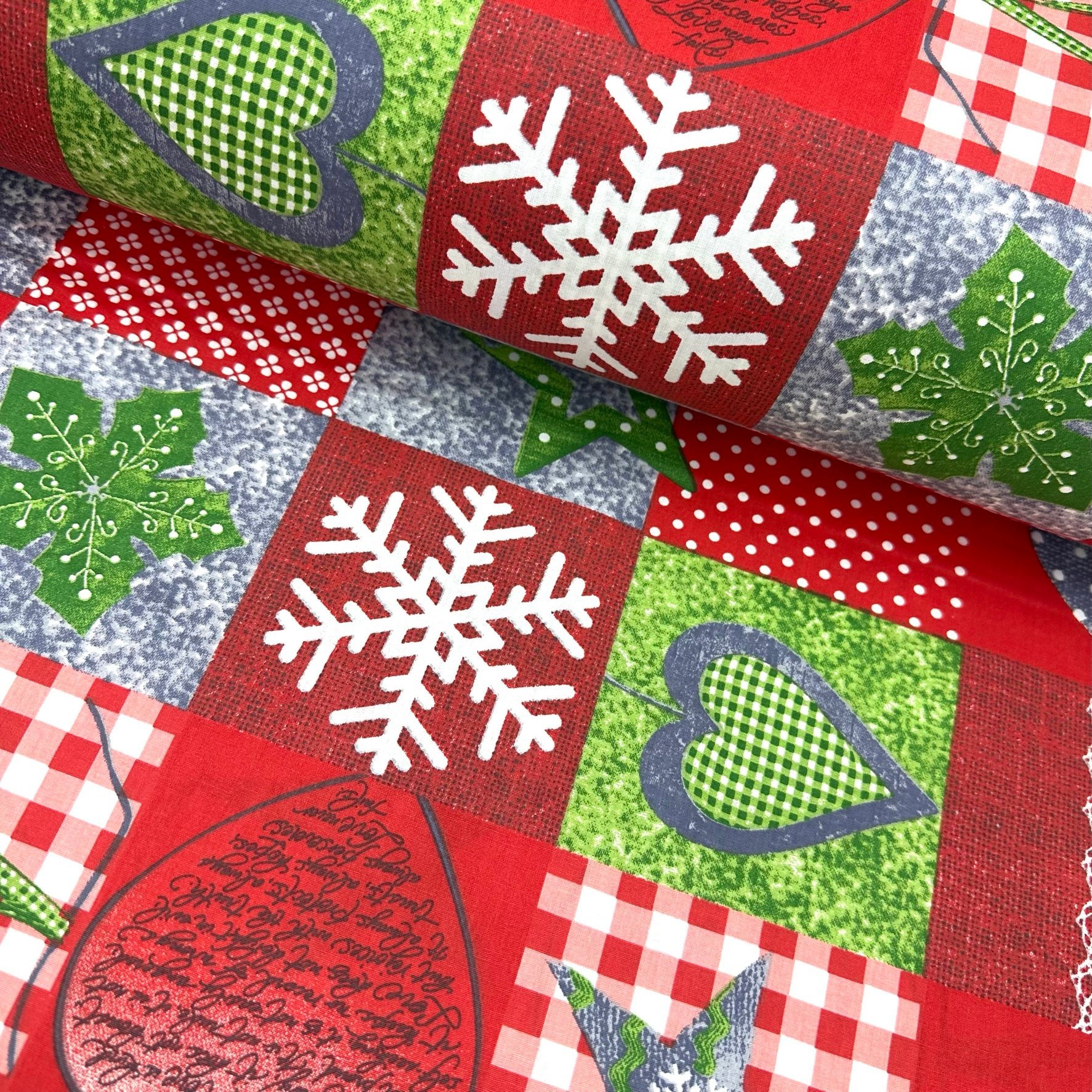 Christmas Hearts Poplin Fabric