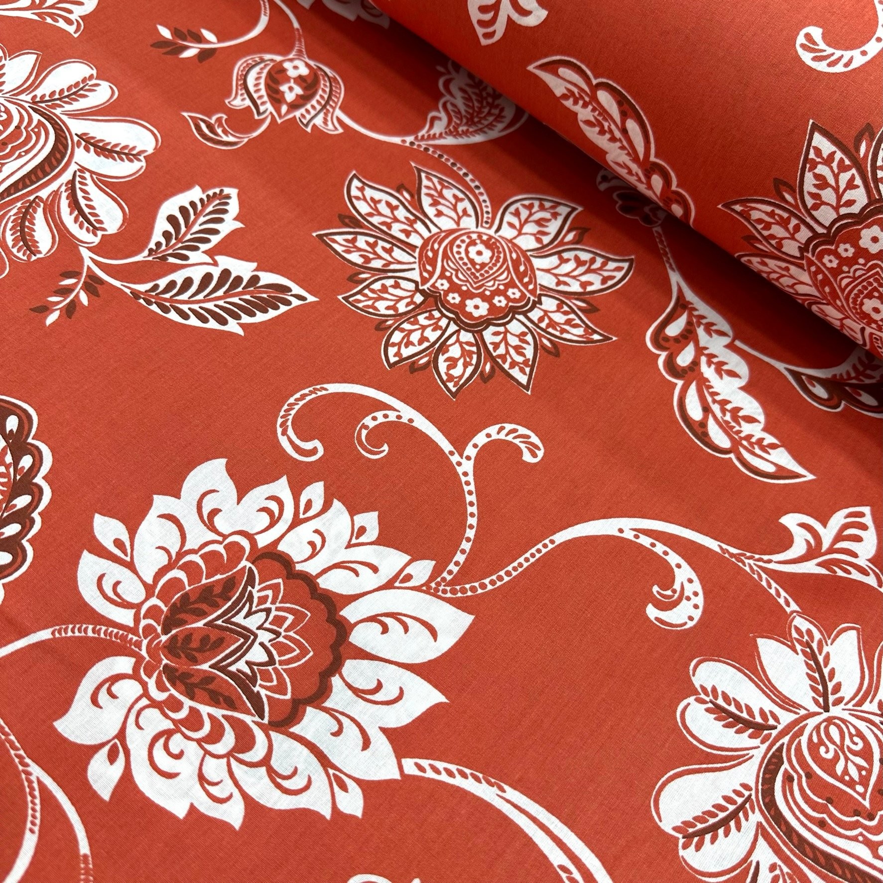 Flowers With Motifs Colorful Surface Poplin Fabric