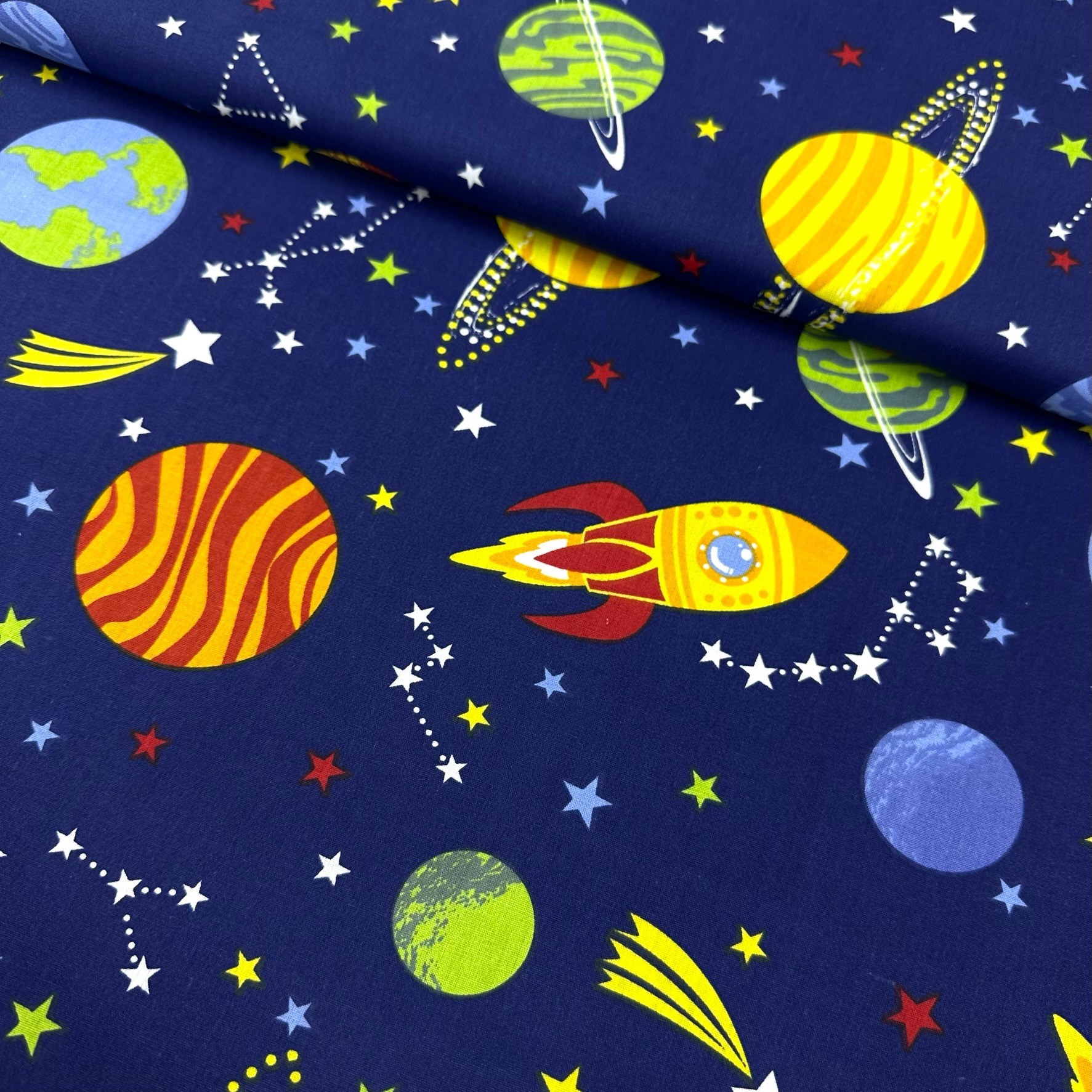 Space Rocket Poplin Fabric