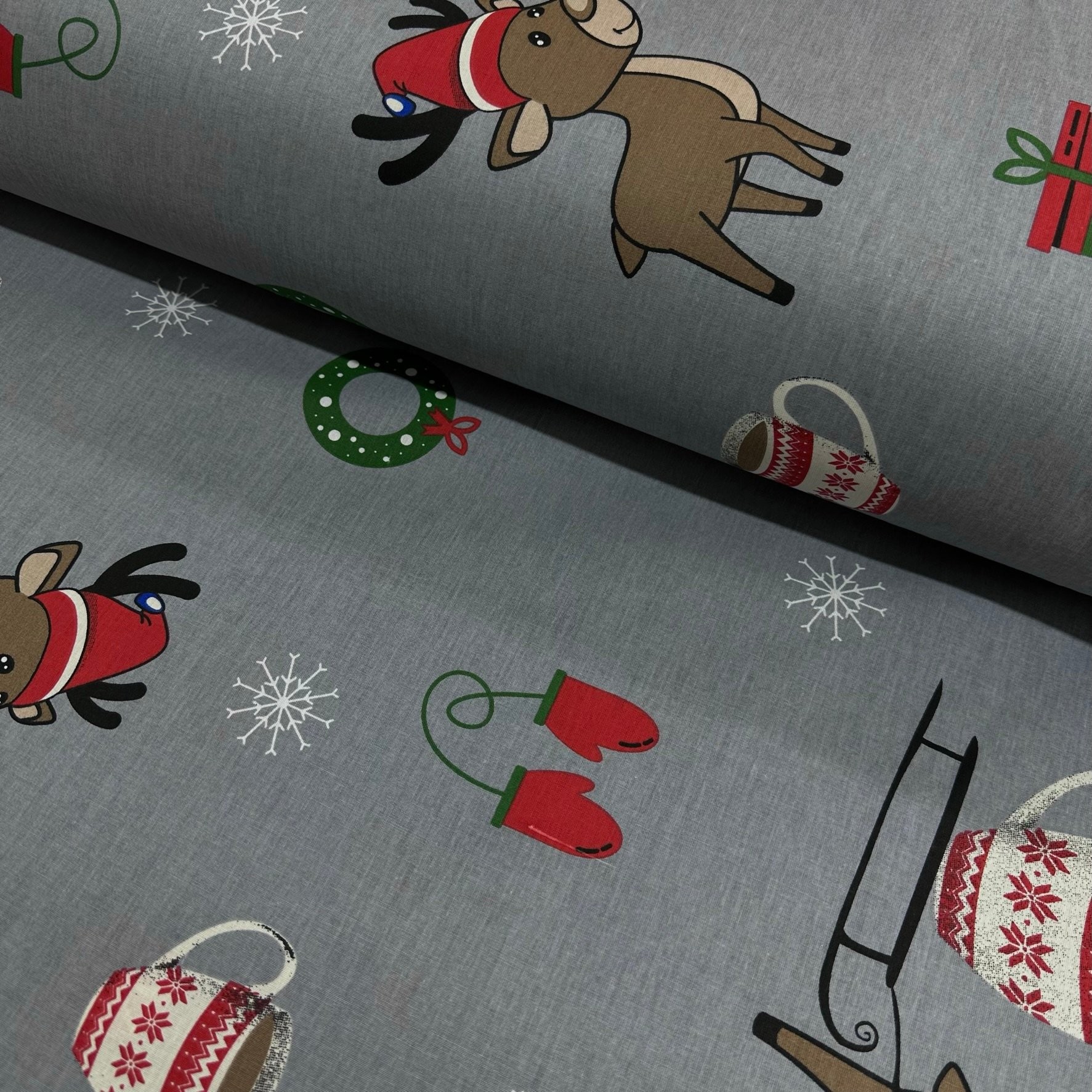 Christmas Deers and Figures Poplin Fabric