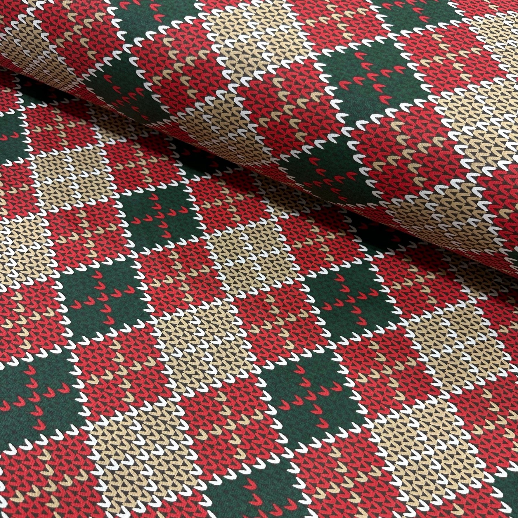 Christmas Diamond Shapes Poplin Fabric