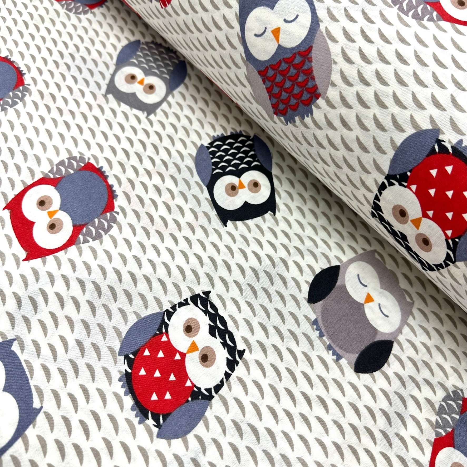 Sleepy Owl Poplin Fabric