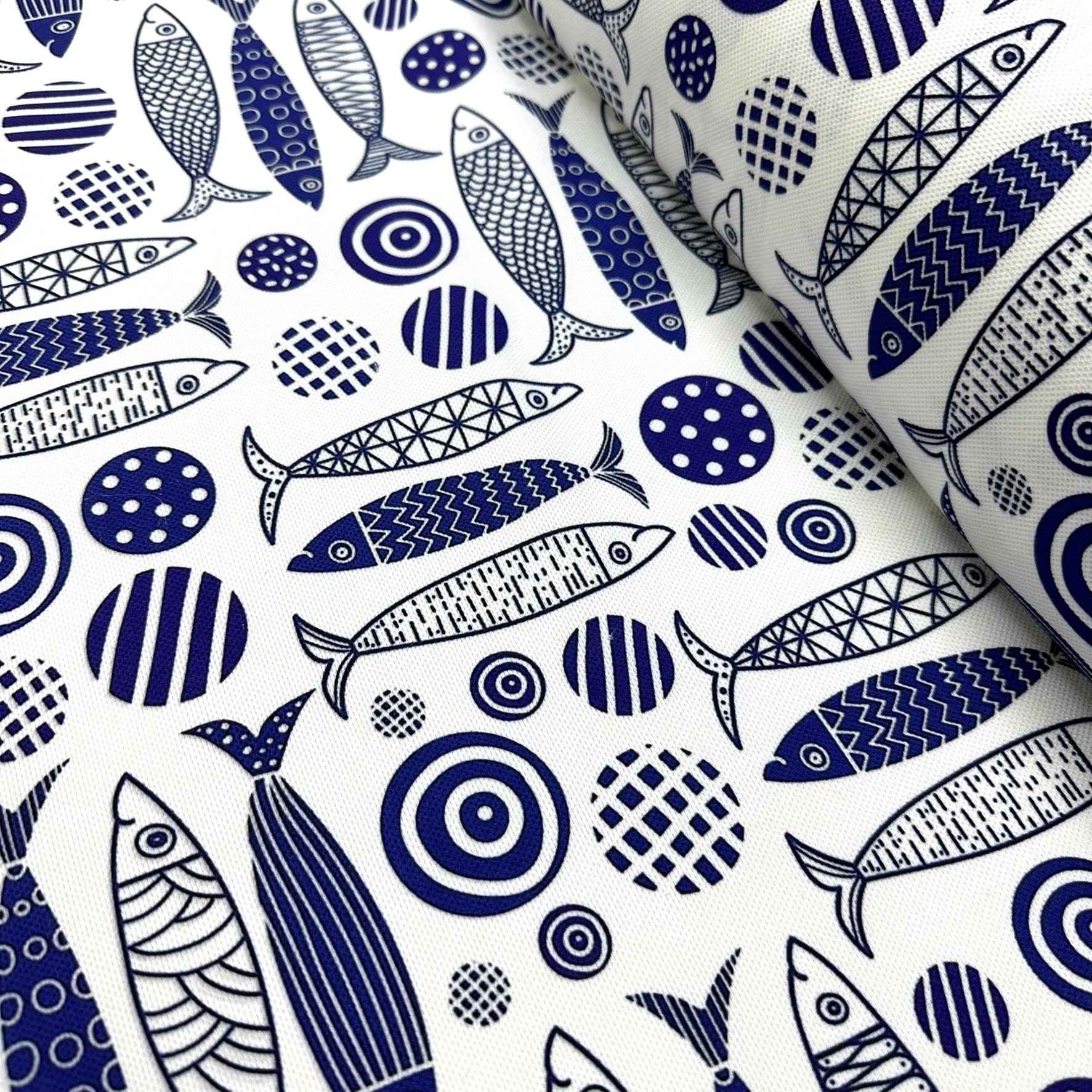 Navy Blue Fish Digital Printing Fabric