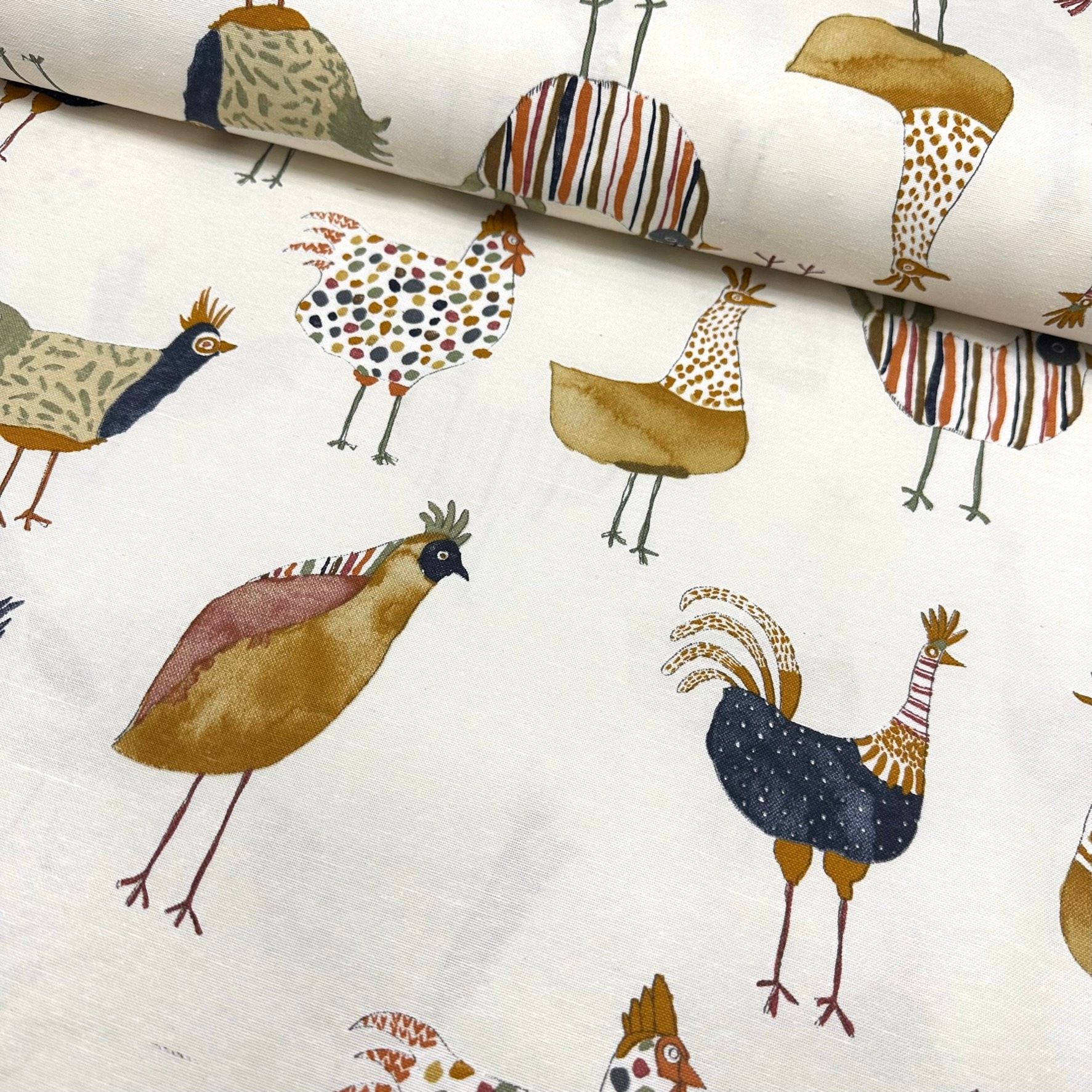 Chickens Panama Linen Fabric