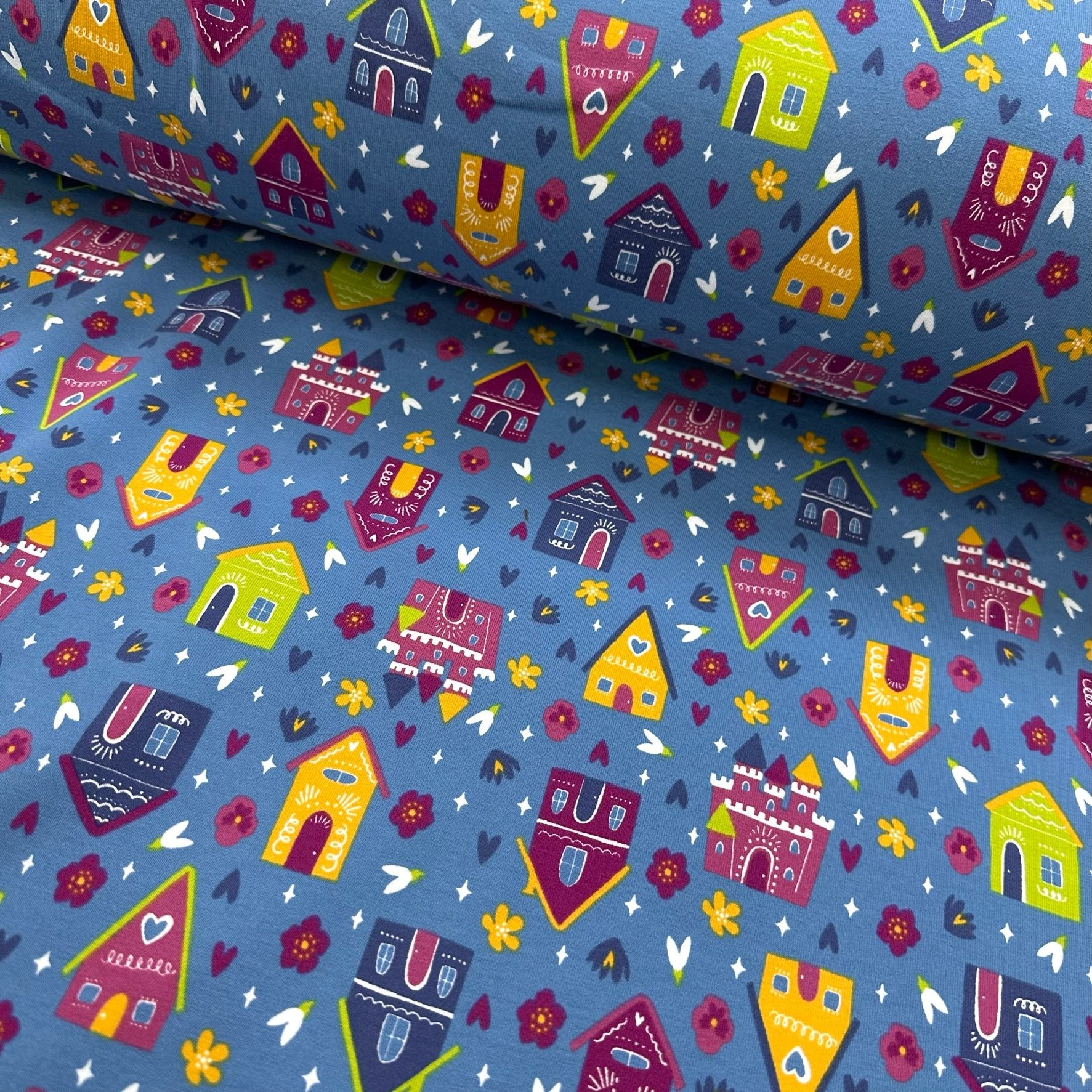 Blue Neighborhood Cotton Jersey Fabric