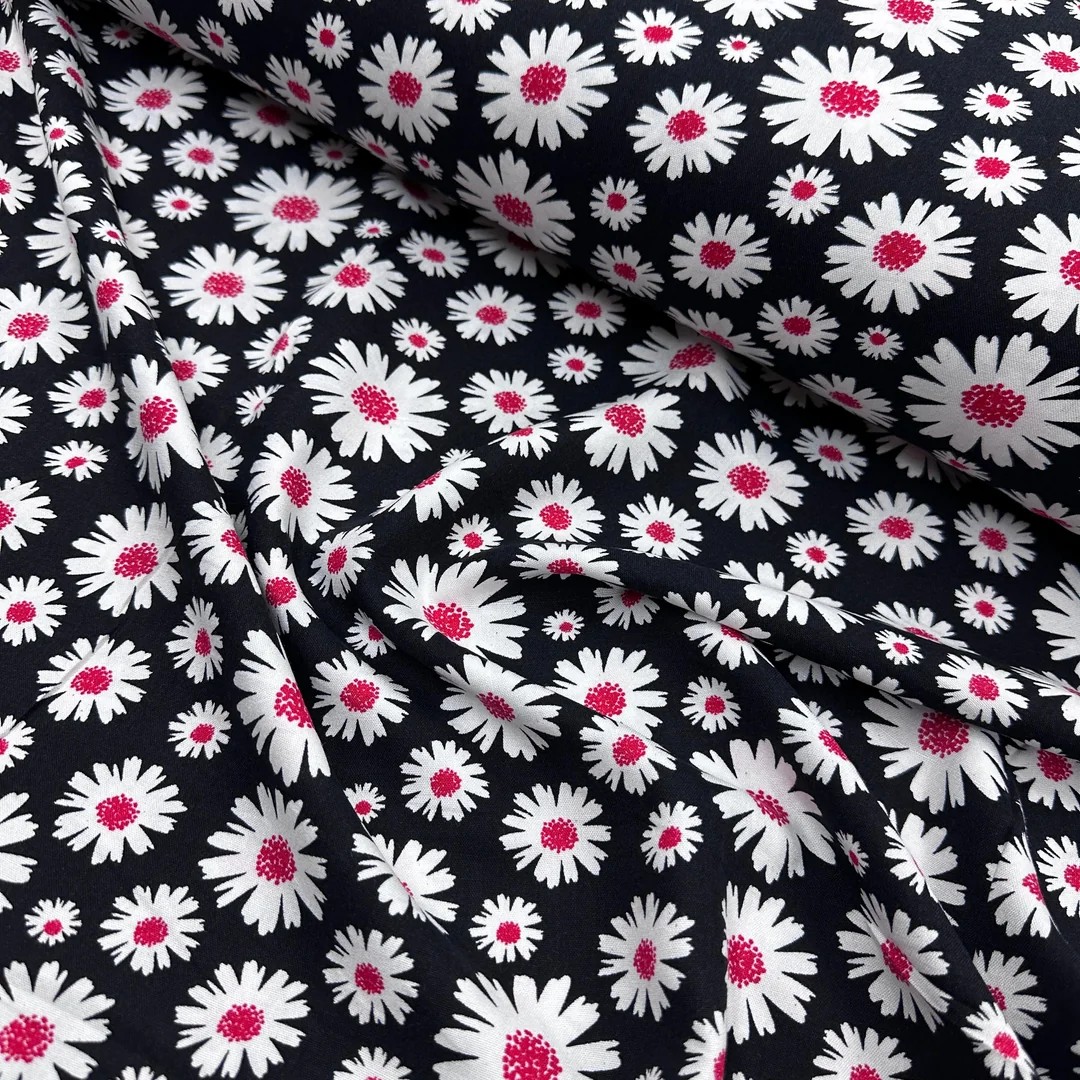 White Dandelions Viscose Fabric