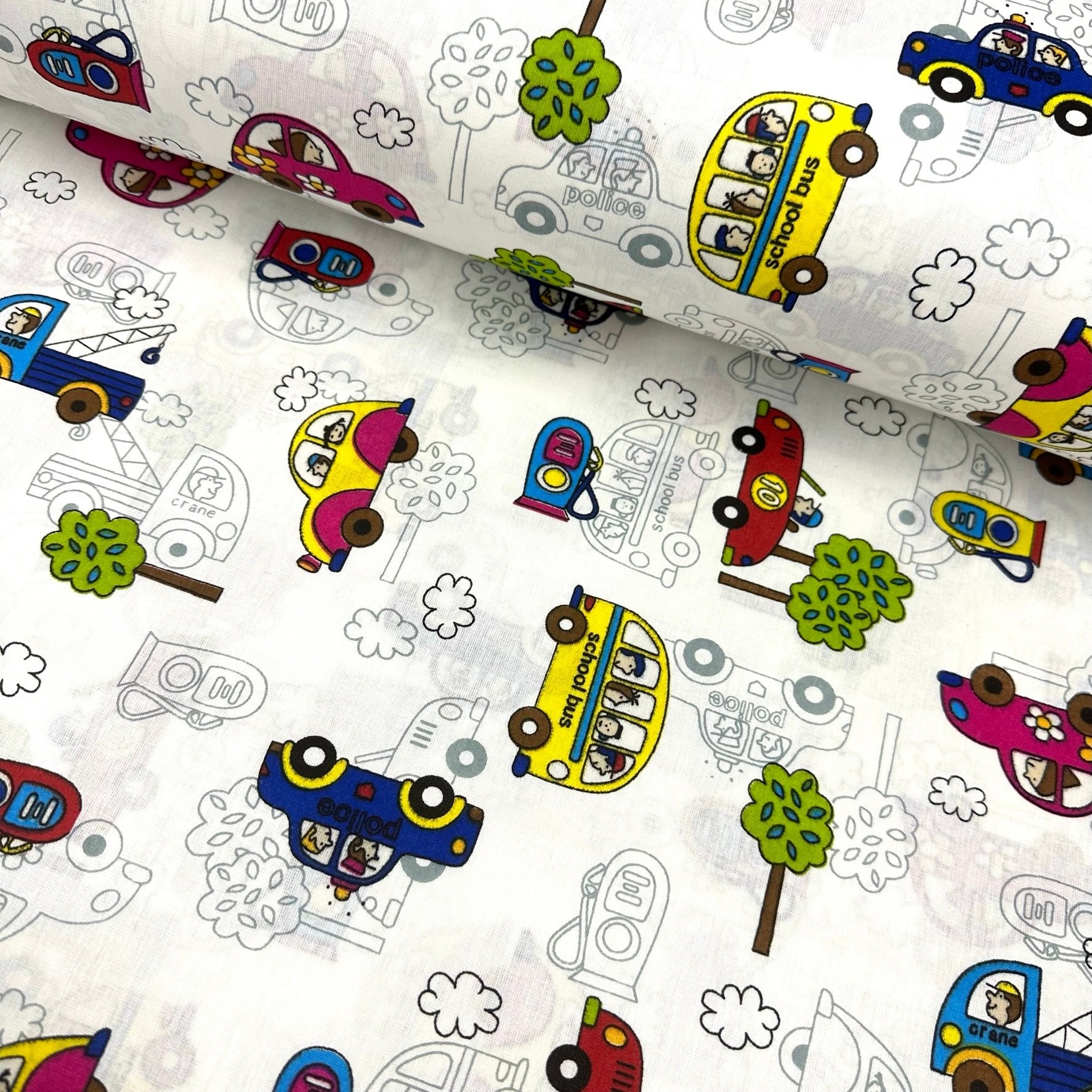 Cars And Trees Poplin Fabric