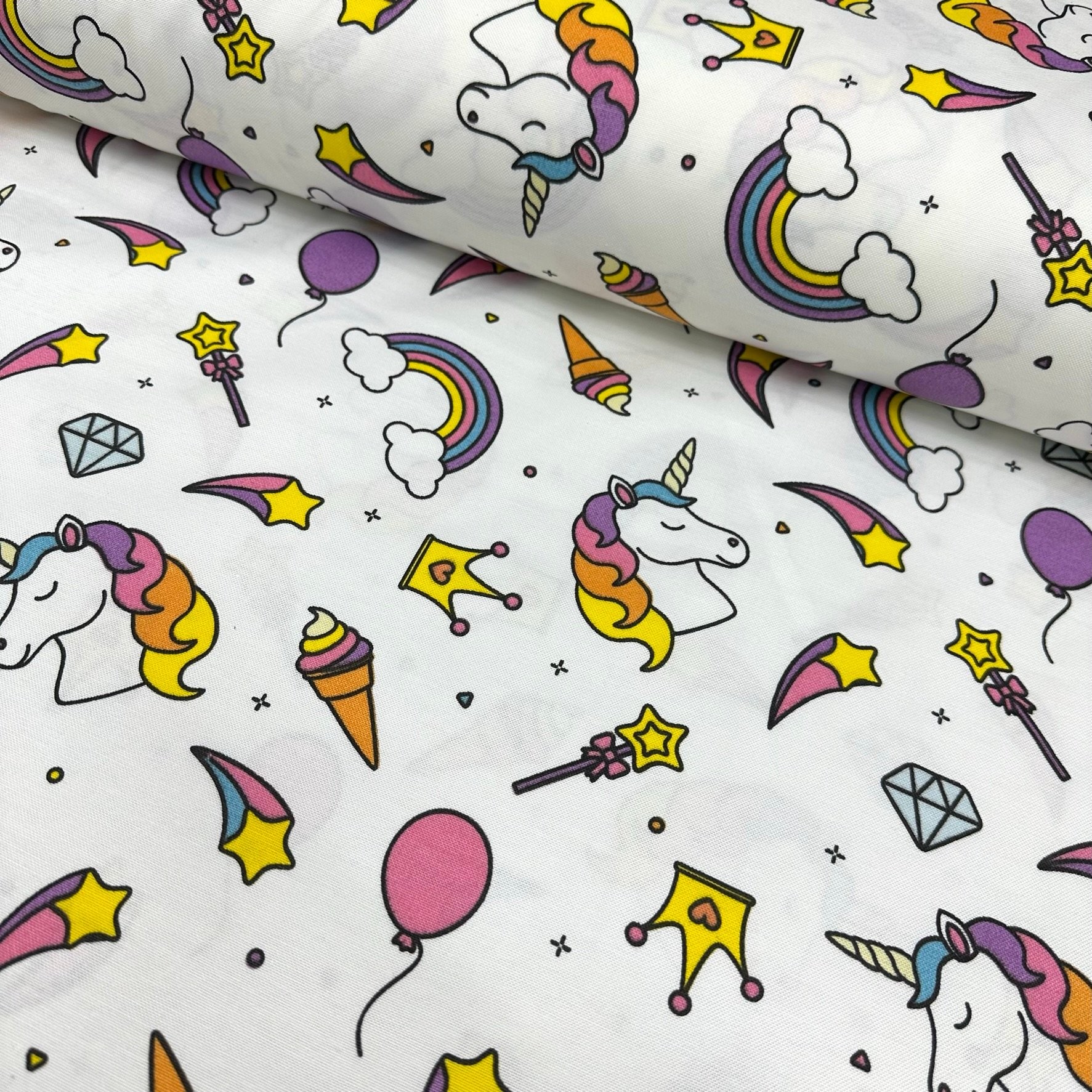 Unicorn Panama Linen Fabric With Ice Cream