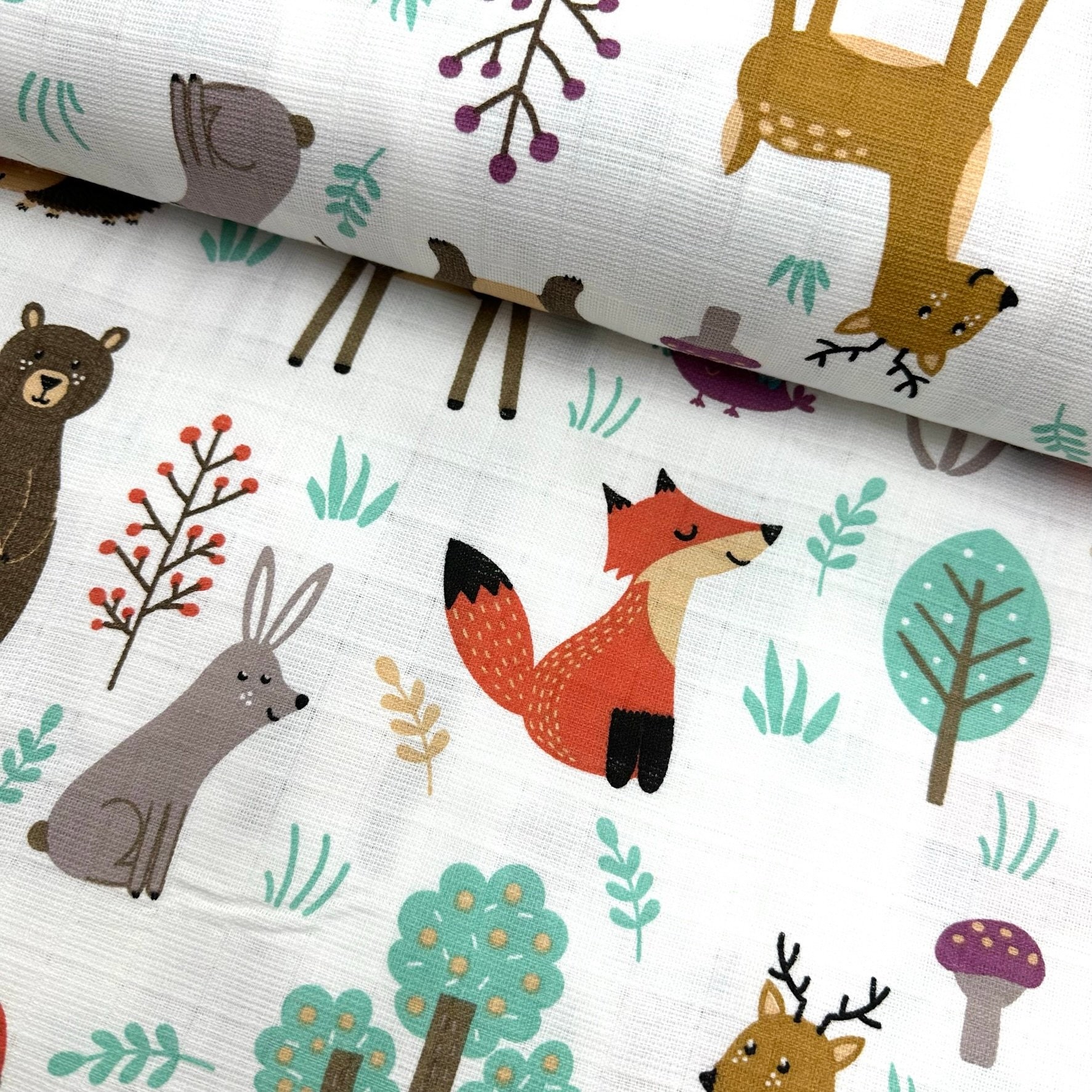 Happy Fox Muslin Cloth Fabric