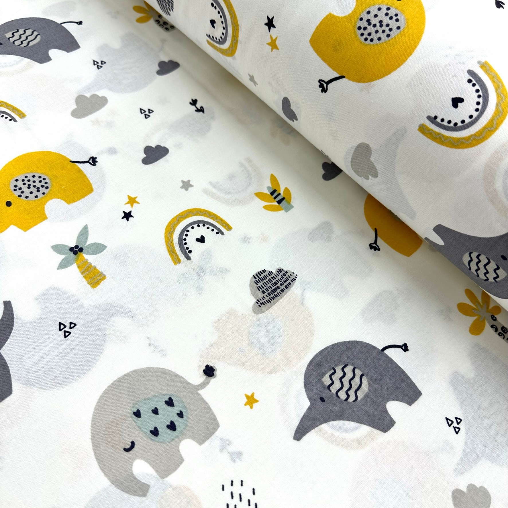 Elephants Poplin Fabric