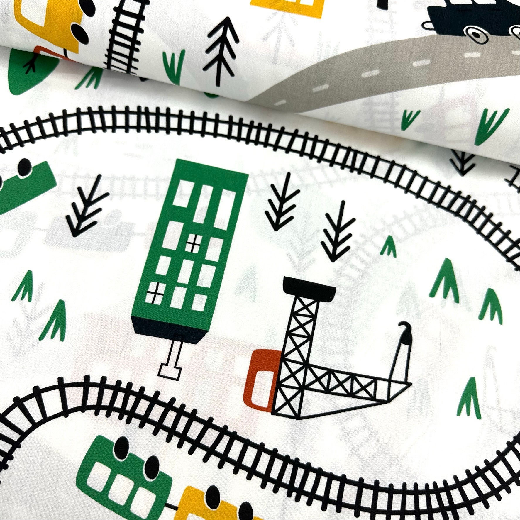 Train Town Poplin Fabric