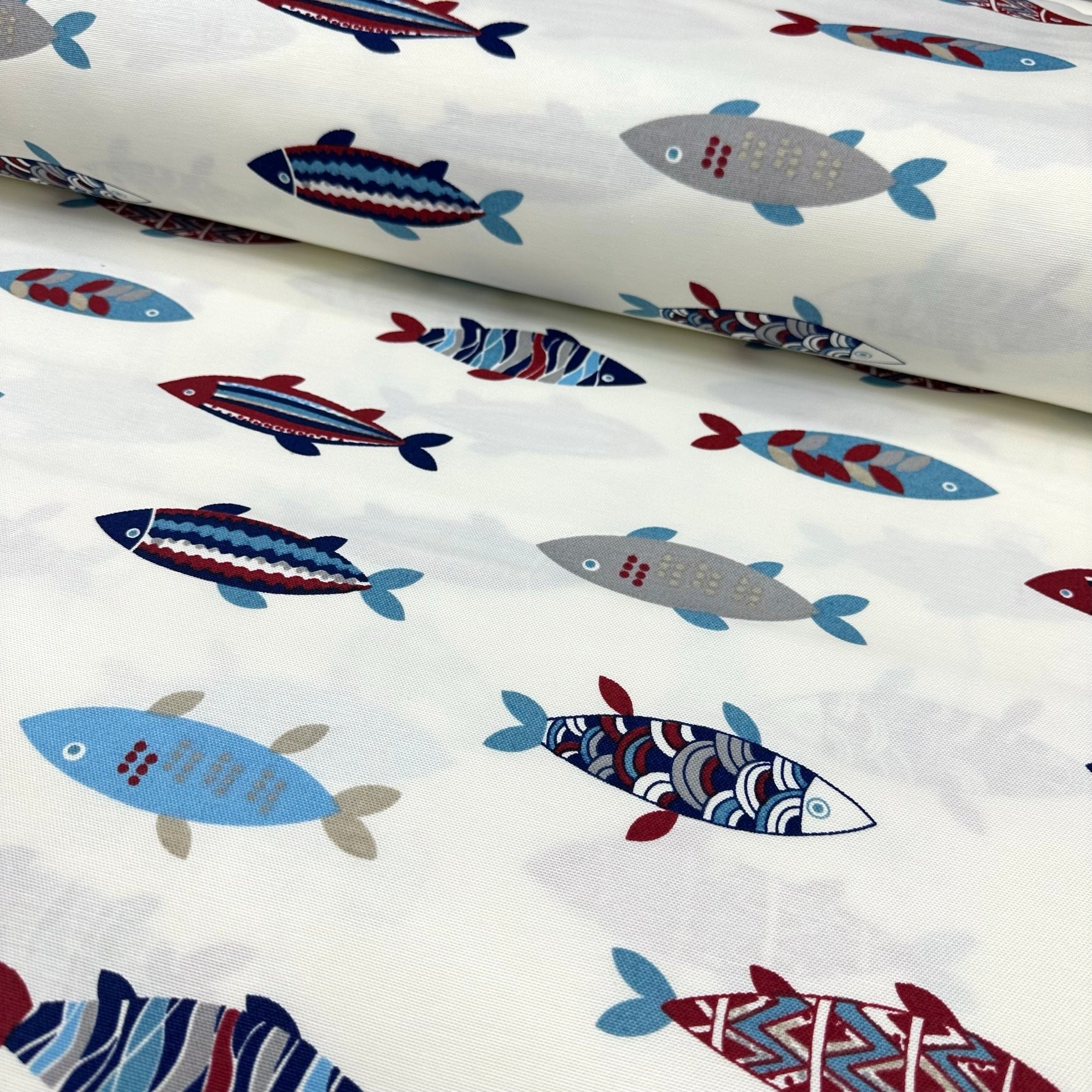 Flock Of Fish Duck Linen Fabric