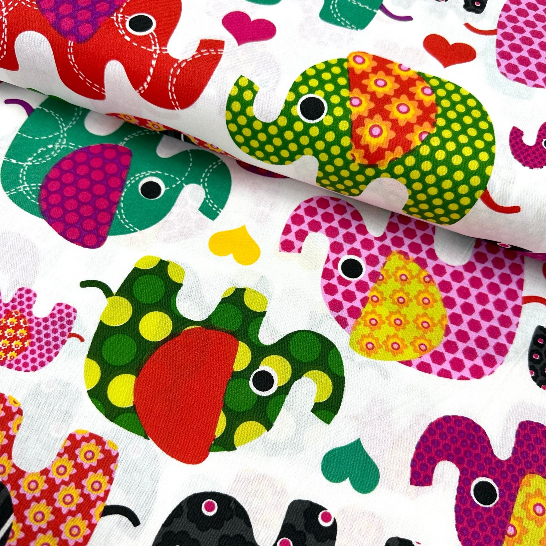 Elephants With Motifs Poplin Fabric