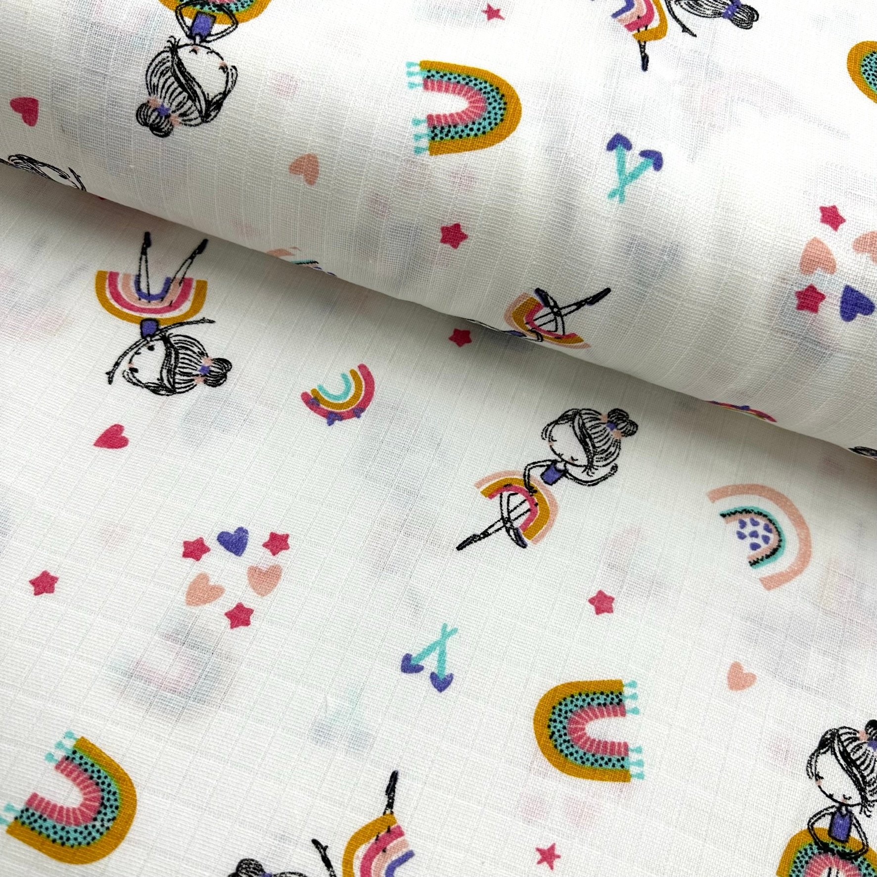 Girl With Rainbow Skirt Muslin Cloth Fabric