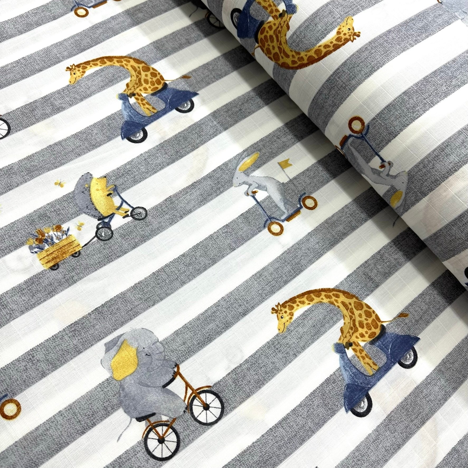 Striped Animals Muslin Cloth Fabric